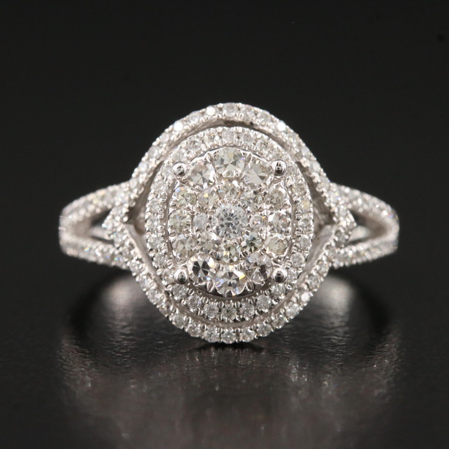 14K 1.00 CTW Diamond Cluster Ring with Double Halo