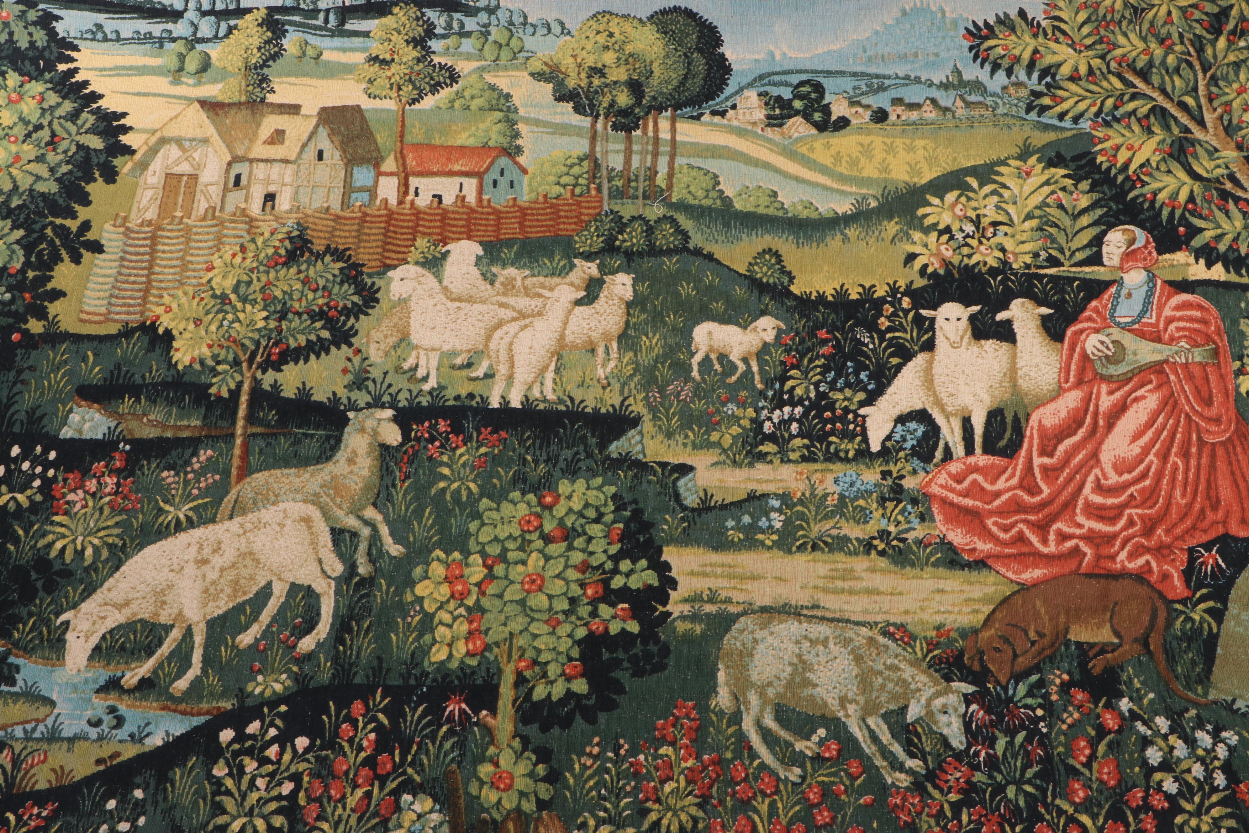 Robert Four French Screenprinted Tapestry Style Wall Hanging of a Medieval Past