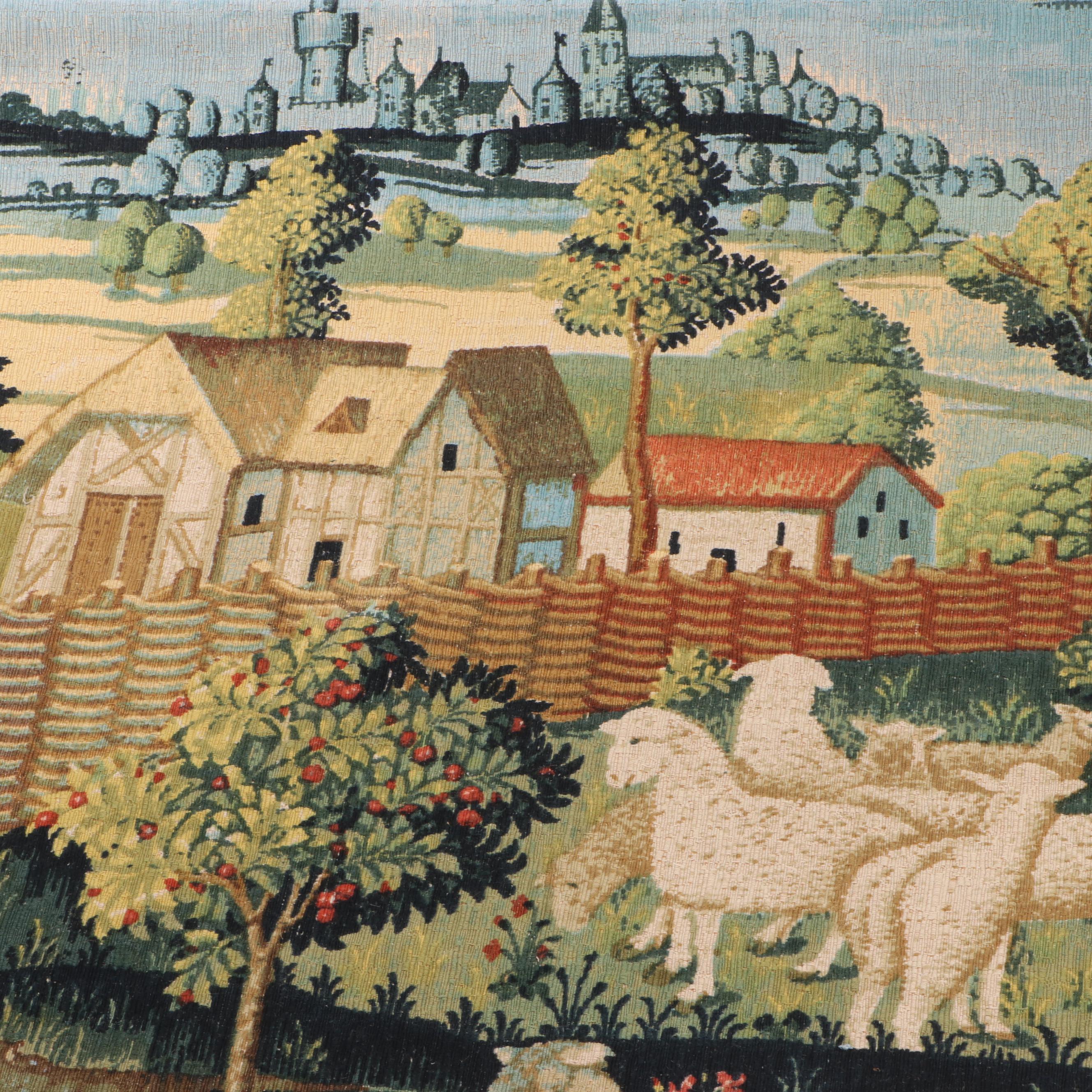 Robert Four French Screenprinted Tapestry Style Wall Hanging of a Medieval Past