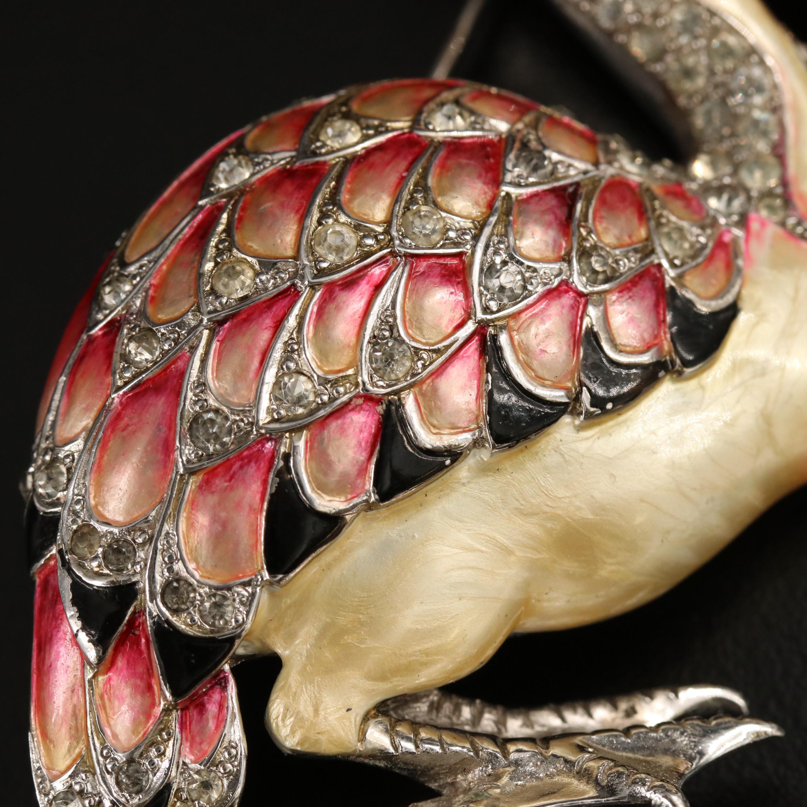 Early 1940s Marcel Boucher Articulated Pelican Brooch with Rhinestones