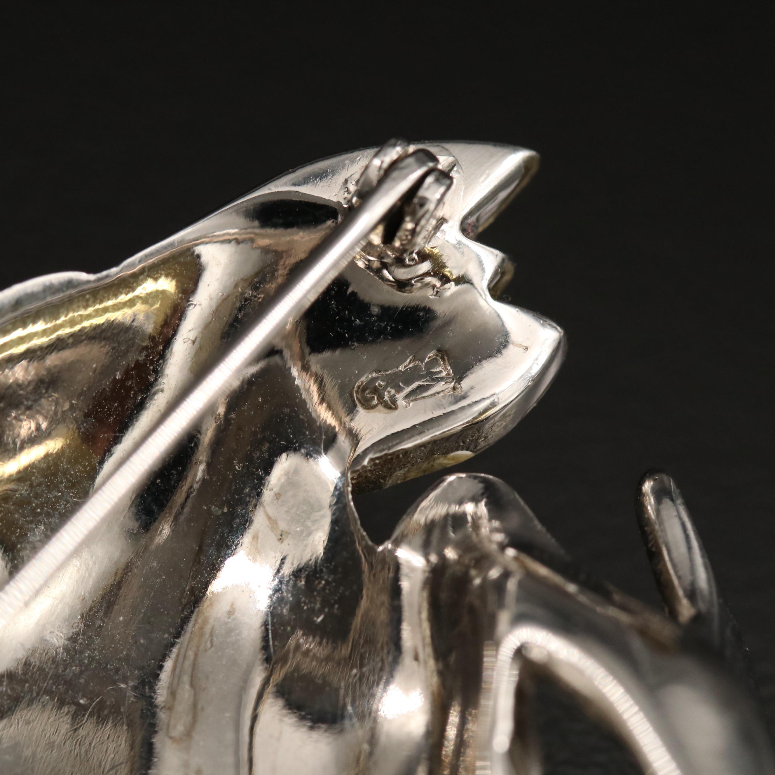 Early 1940s Marcel Boucher Articulated Pelican Brooch with Rhinestones