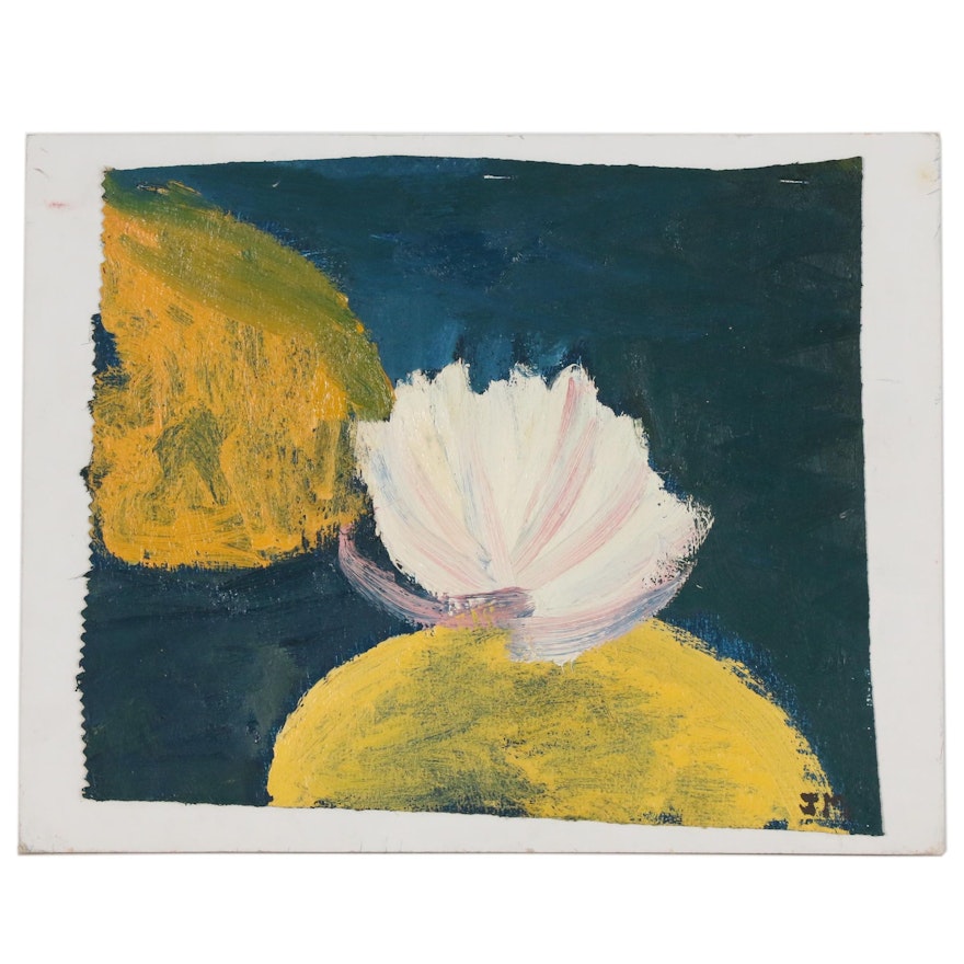 Jerry Mironov Oil Painting Fragment of a Water Lily, Late 20th Century