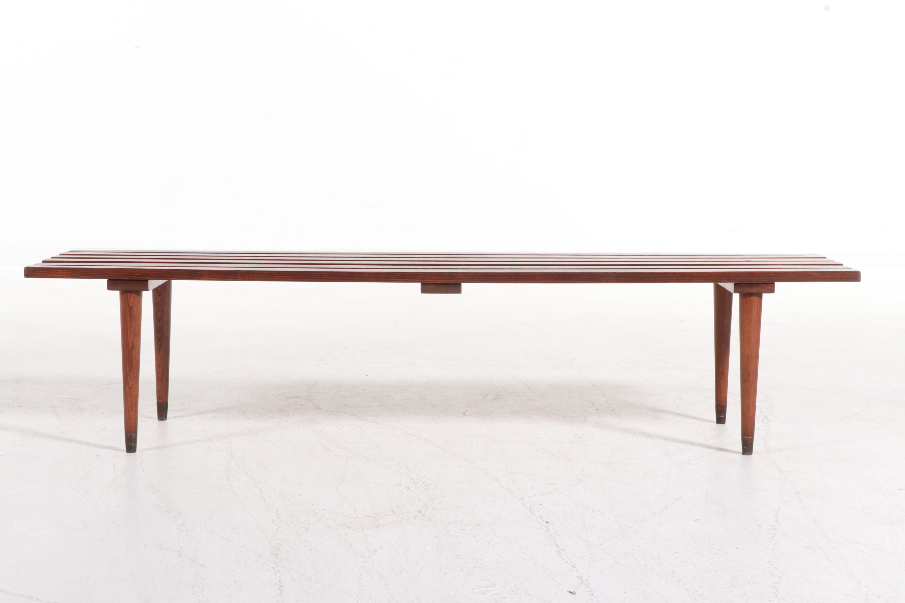 Mid Century Modern Wood Slat Bench in the Style of George Nelson