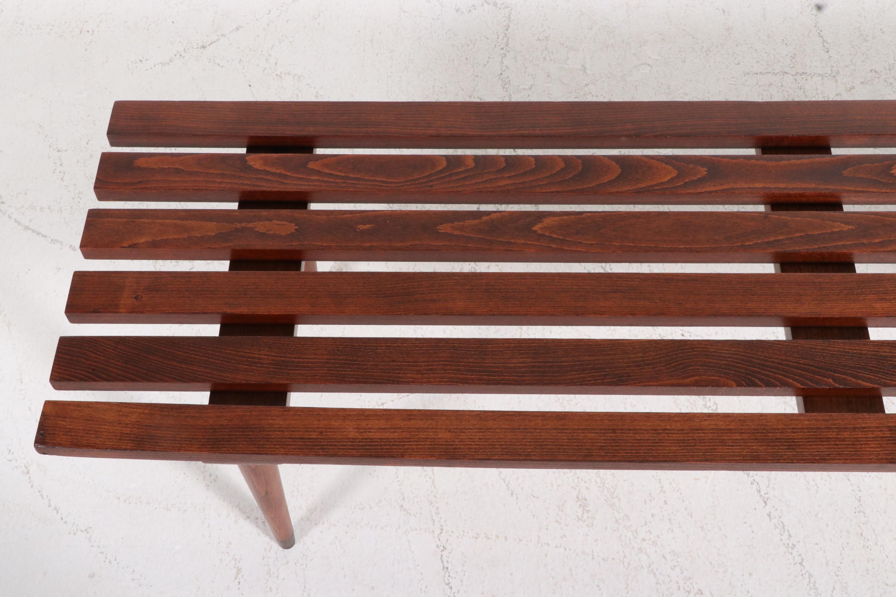 Mid Century Modern Wood Slat Bench in the Style of George Nelson