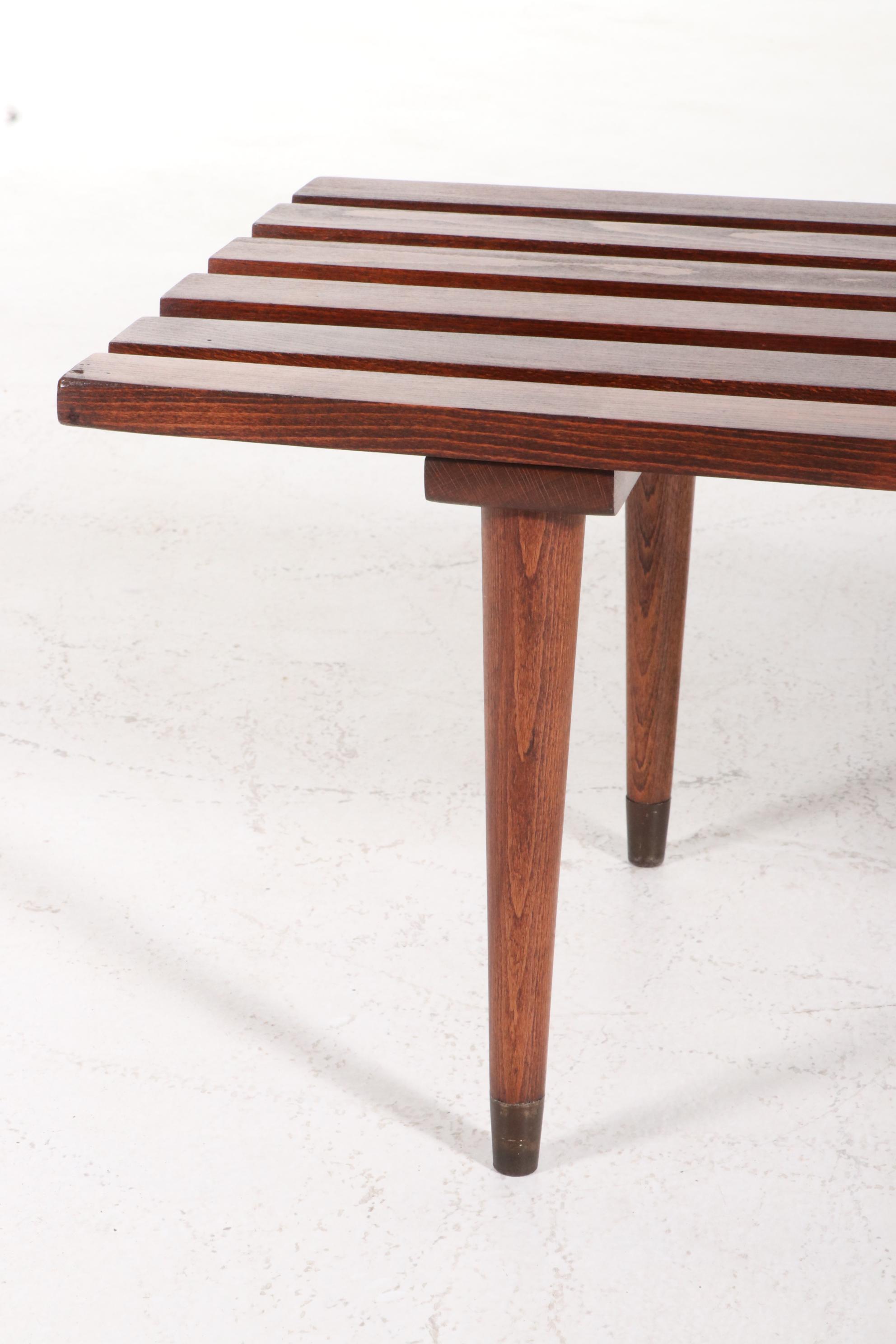 Mid Century Modern Wood Slat Bench in the Style of George Nelson