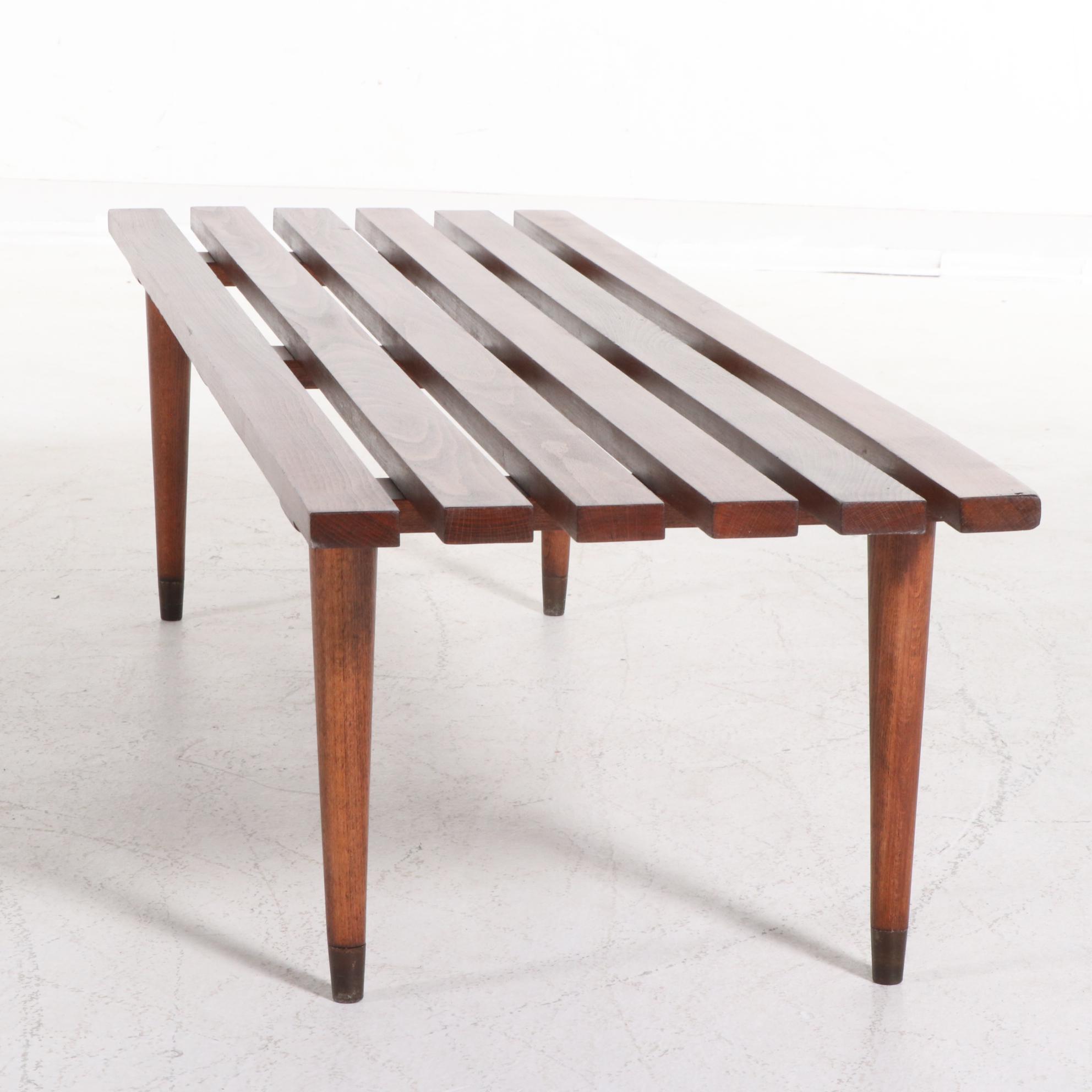Mid Century Modern Wood Slat Bench in the Style of George Nelson