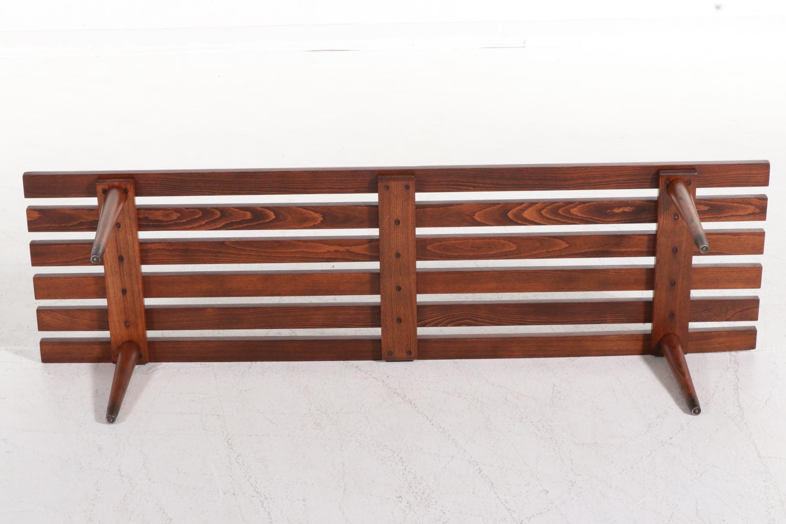 Mid Century Modern Wood Slat Bench in the Style of George Nelson