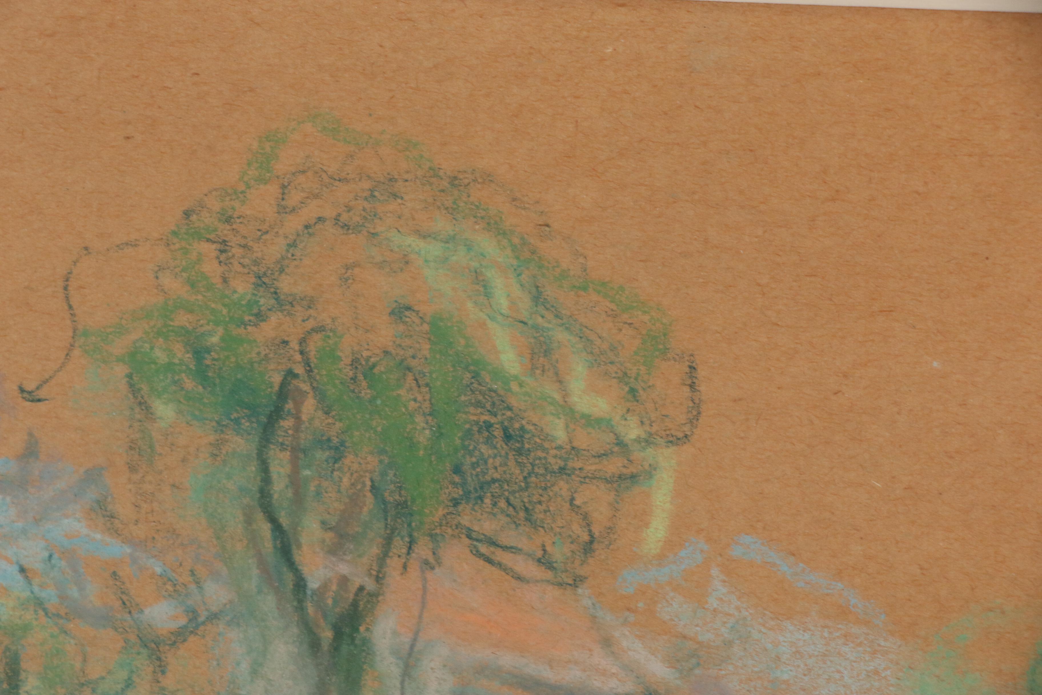 Claude Émile Schuffenecker Pastel Drawing "Maison, Ile de France"