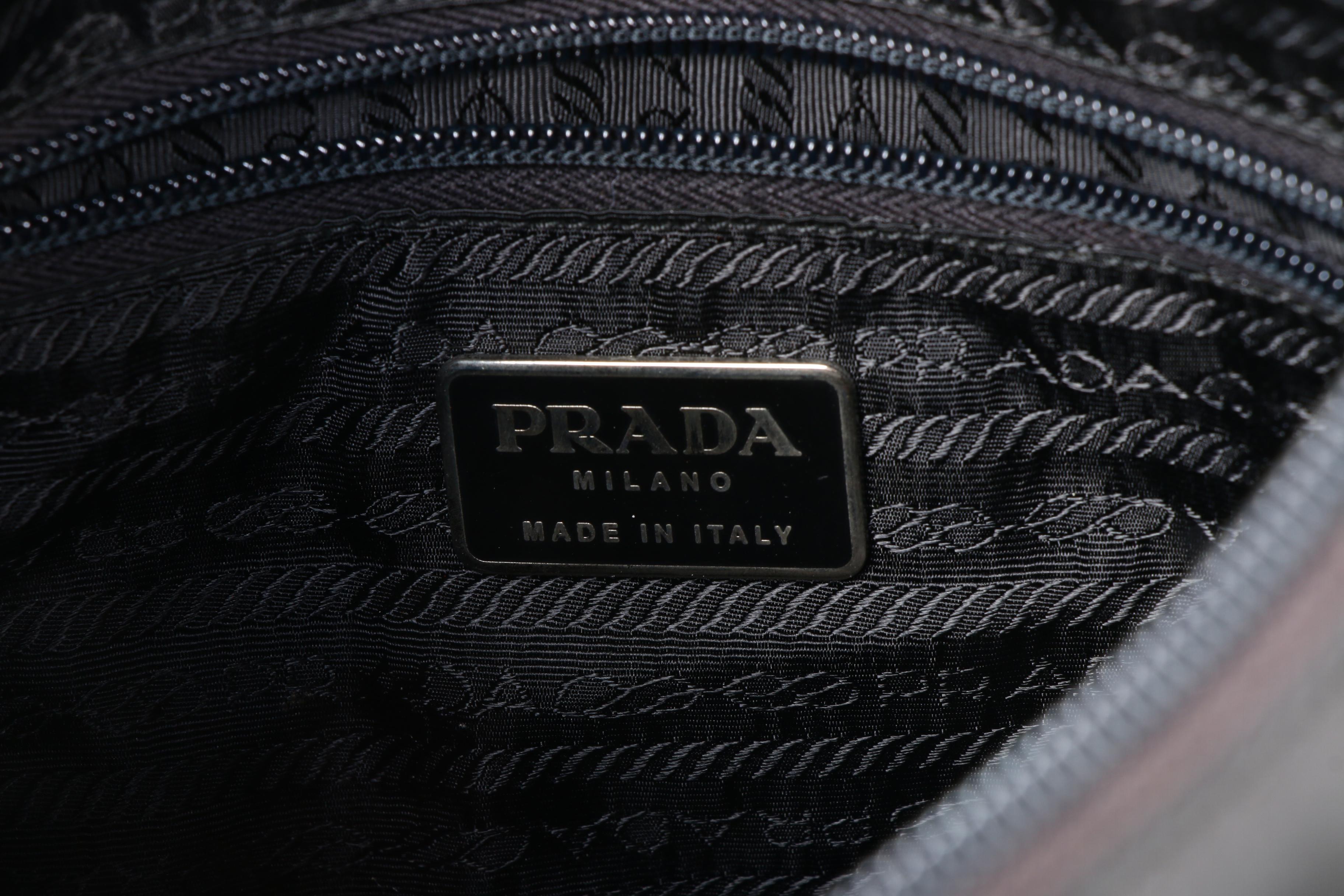 Prada Black Tessuto Hobo Bag with Silver Painted Wood Handle