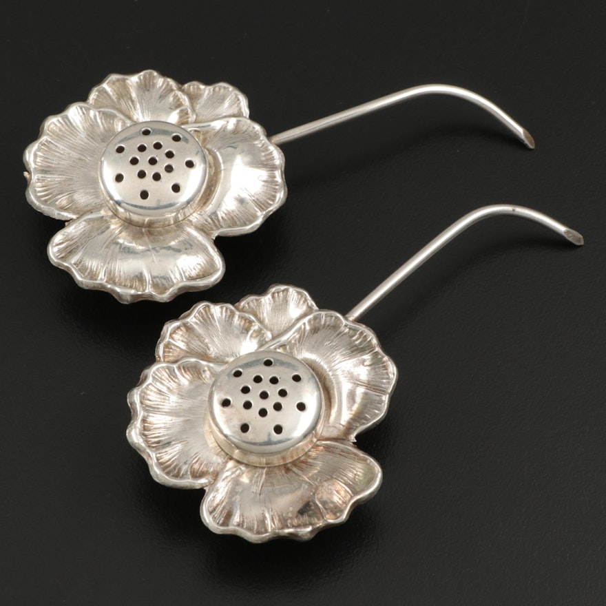 Apollo Sterling Silver Flower Shaped Salt and Pepper Shakers, Late 19th Century