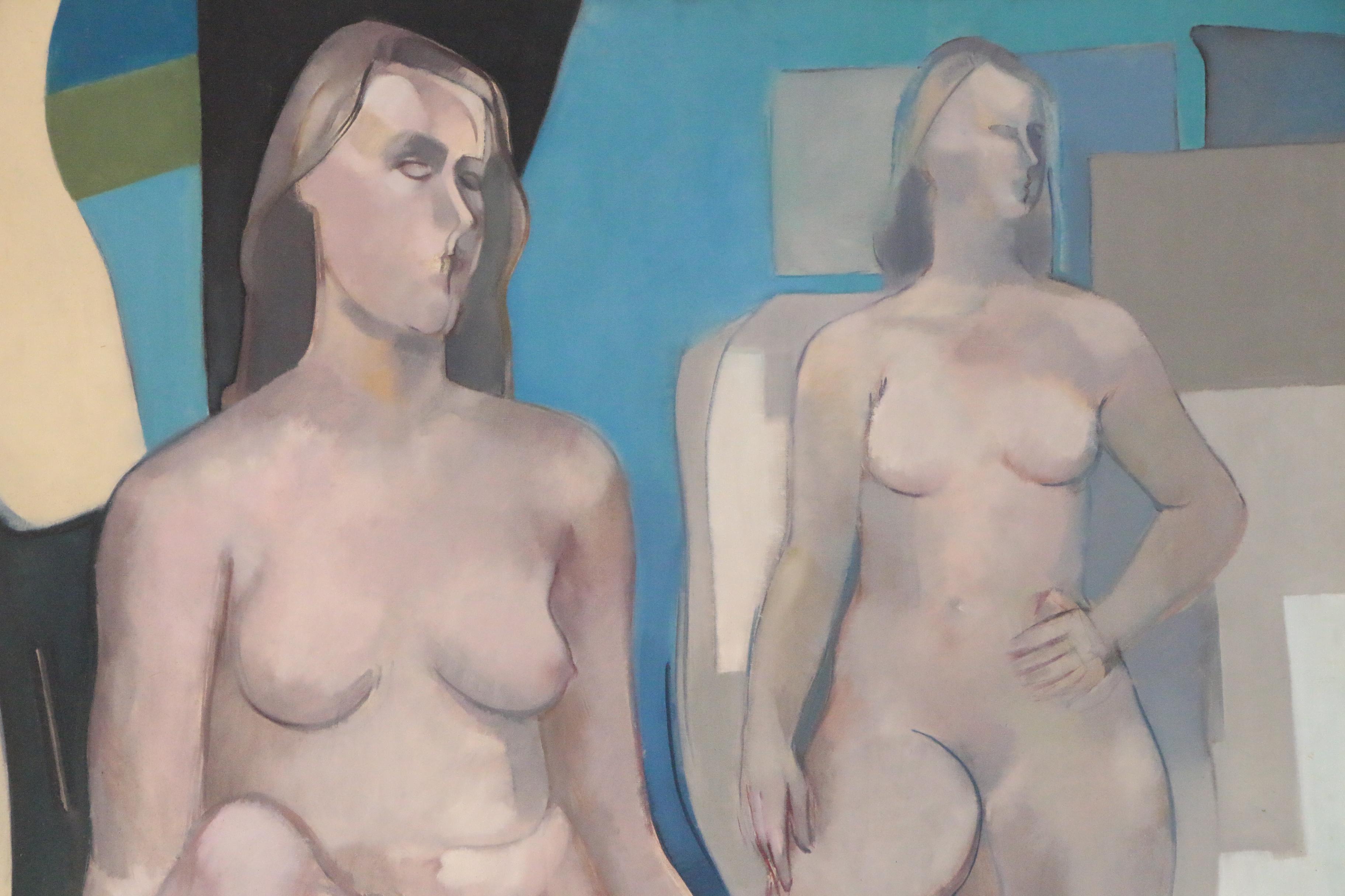 Walter Stomps Abstract Oil Painting "Two Figures", 1957