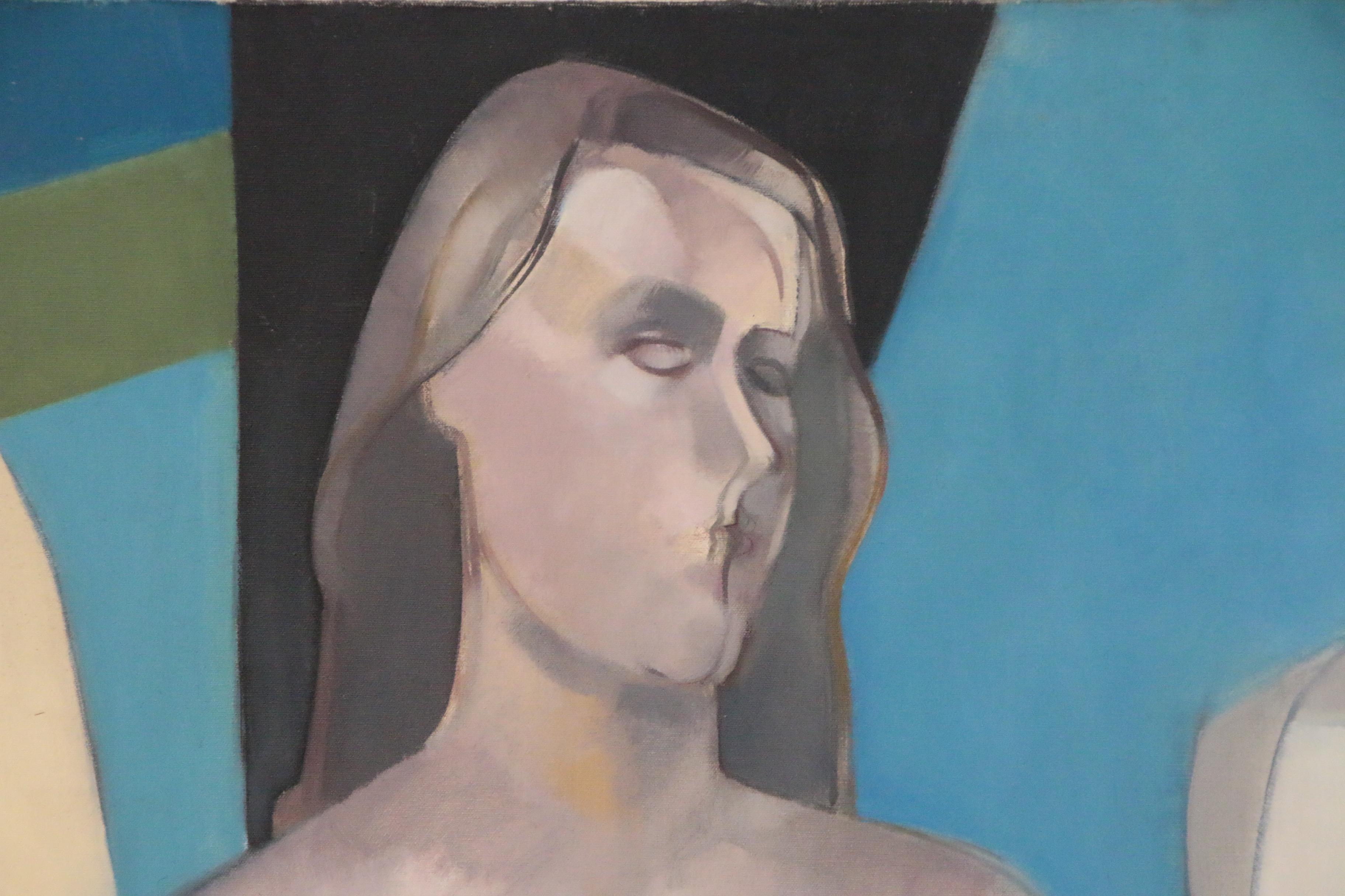 Walter Stomps Abstract Oil Painting "Two Figures", 1957