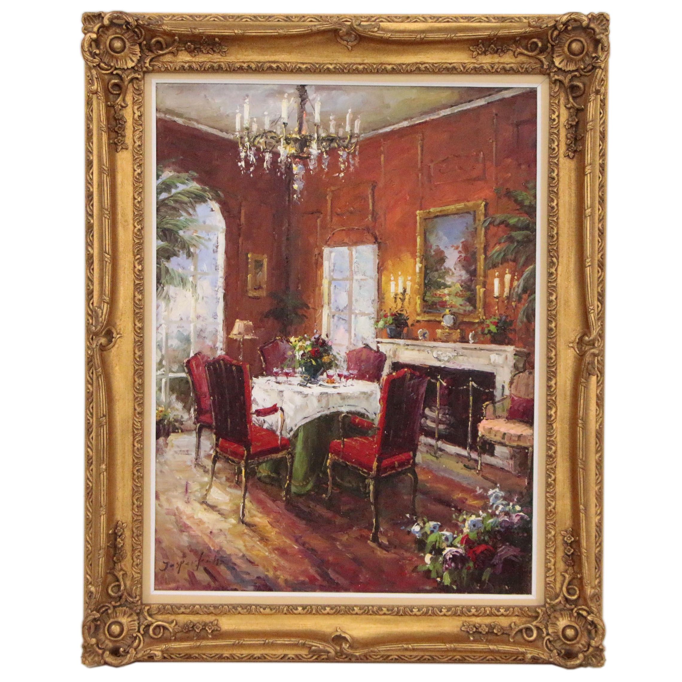 Jasper Kahn Oil Painting of Interior Scene, 21st Century