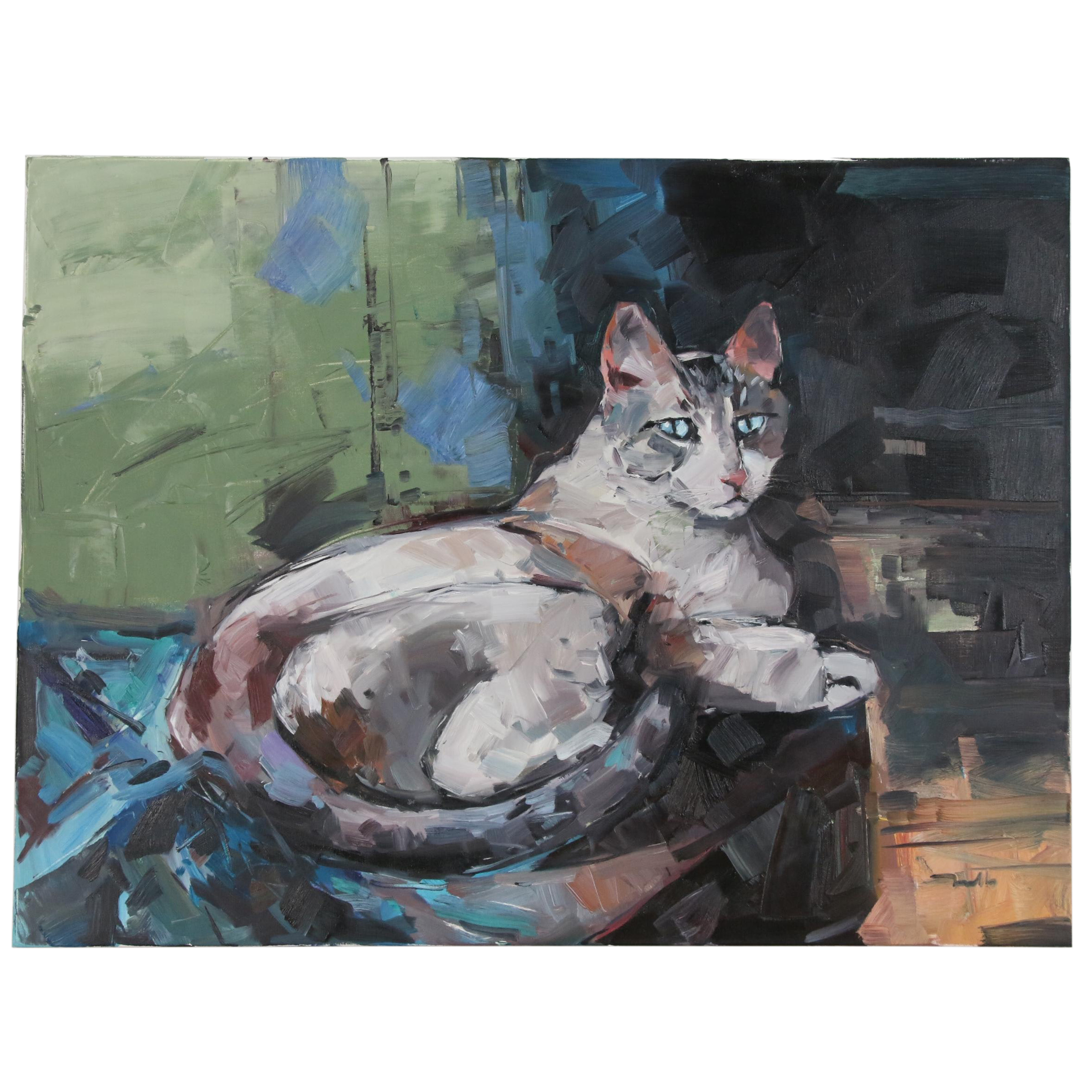 Jose Trujillo Oil Painting "Resting Cat", 2020