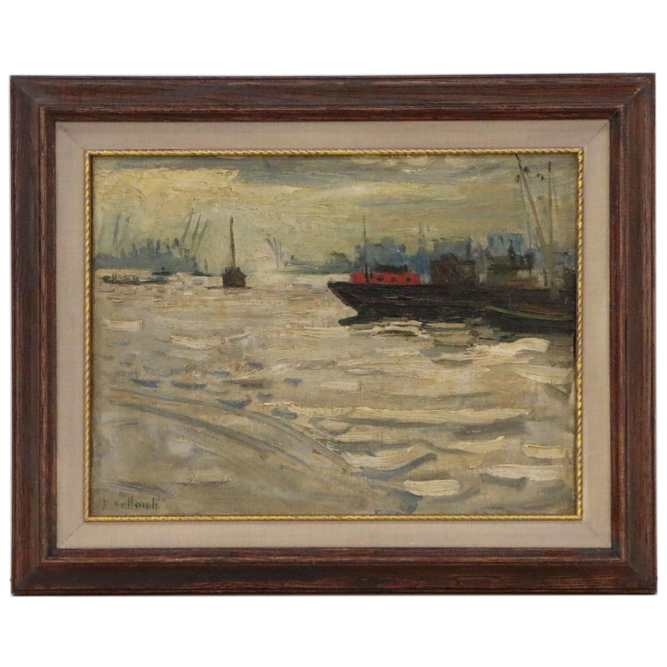 Paul Collomb Nautical Oil Painting "Amsterdam 1950"