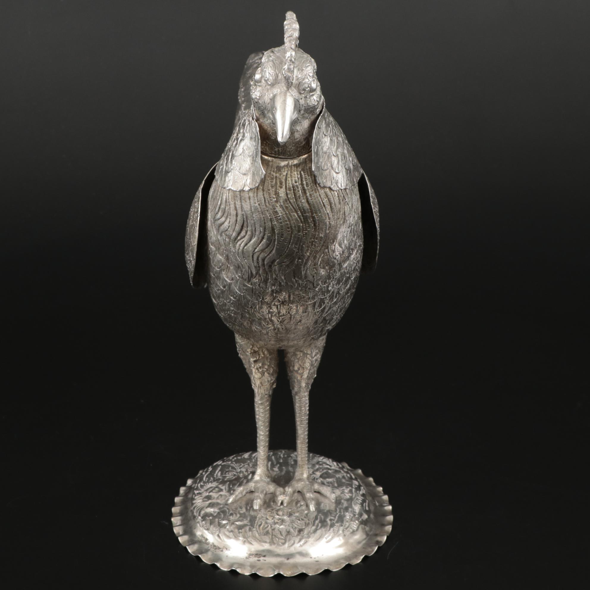 Chased Sterling and 800 Silver Rooster Decanter