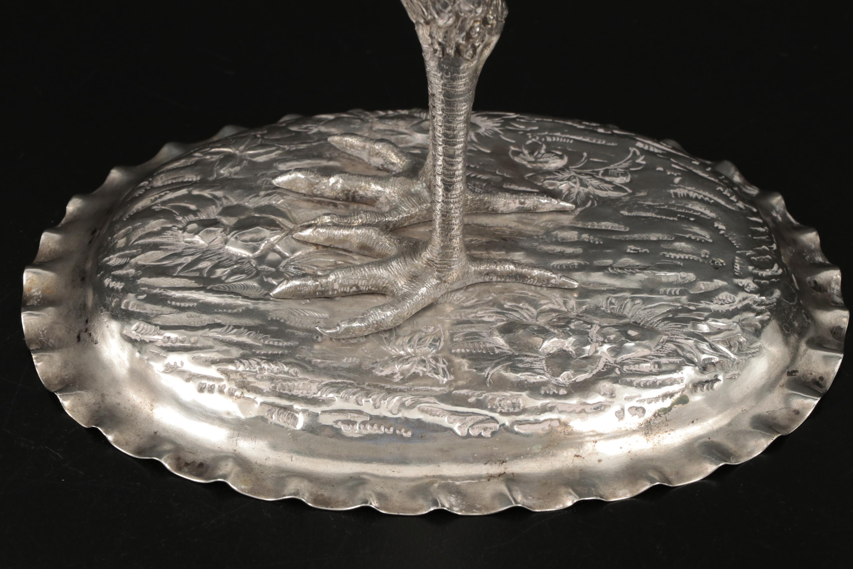 Chased Sterling and 800 Silver Rooster Decanter