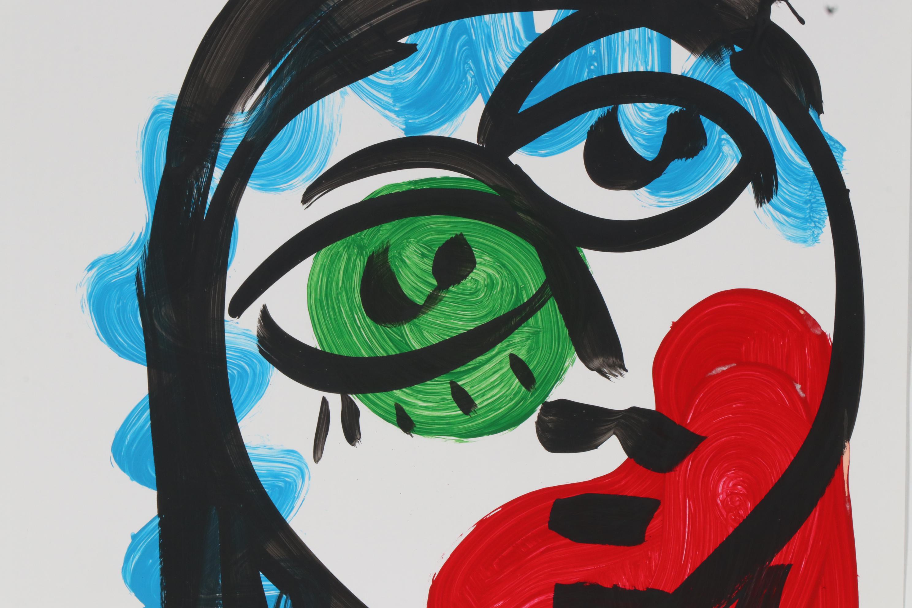 Peter Keil Abstract Portrait Acrylic Painting, Late 20th Century