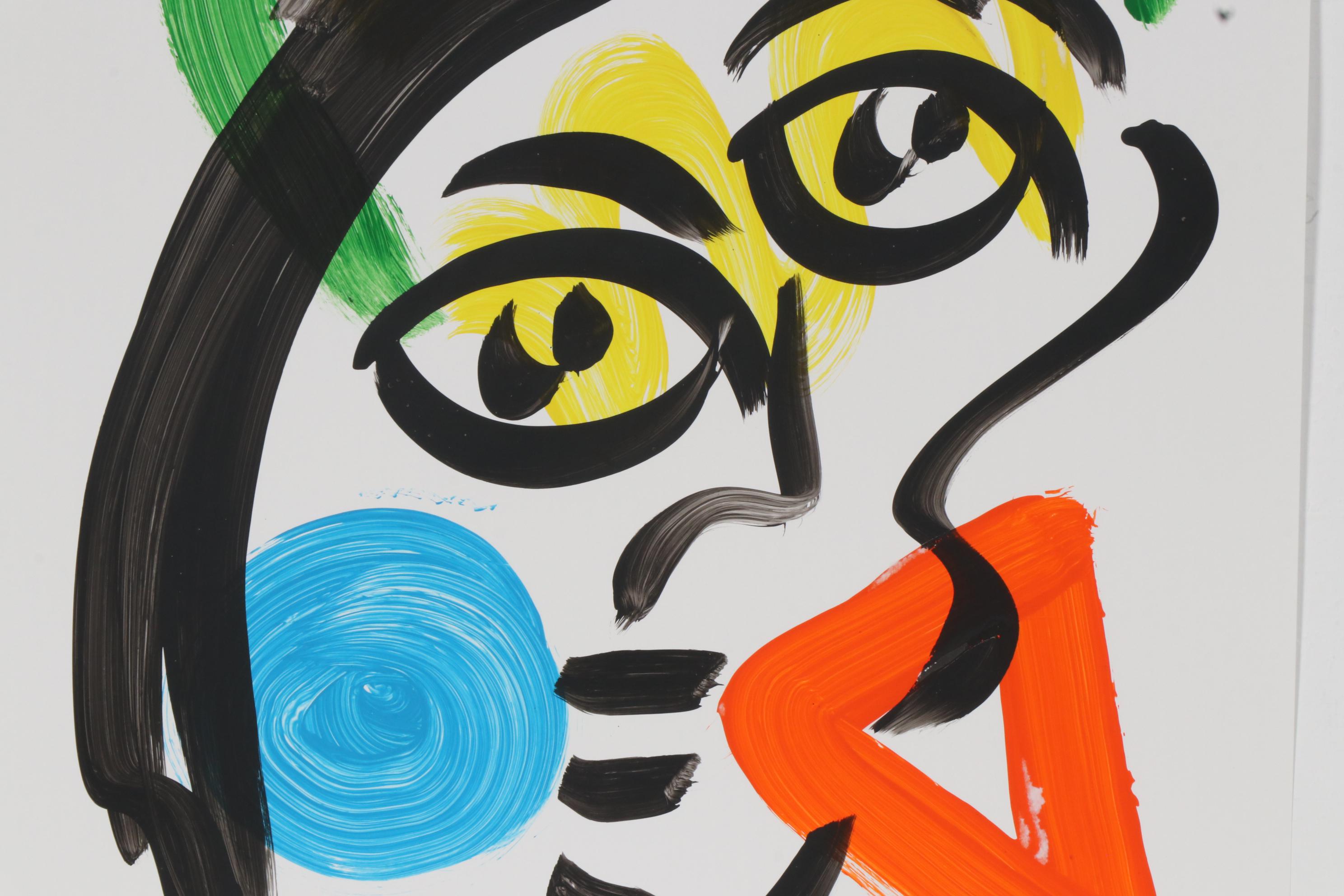 Peter Keil Abstract Portrait Acrylic Painting, Late 20th Century