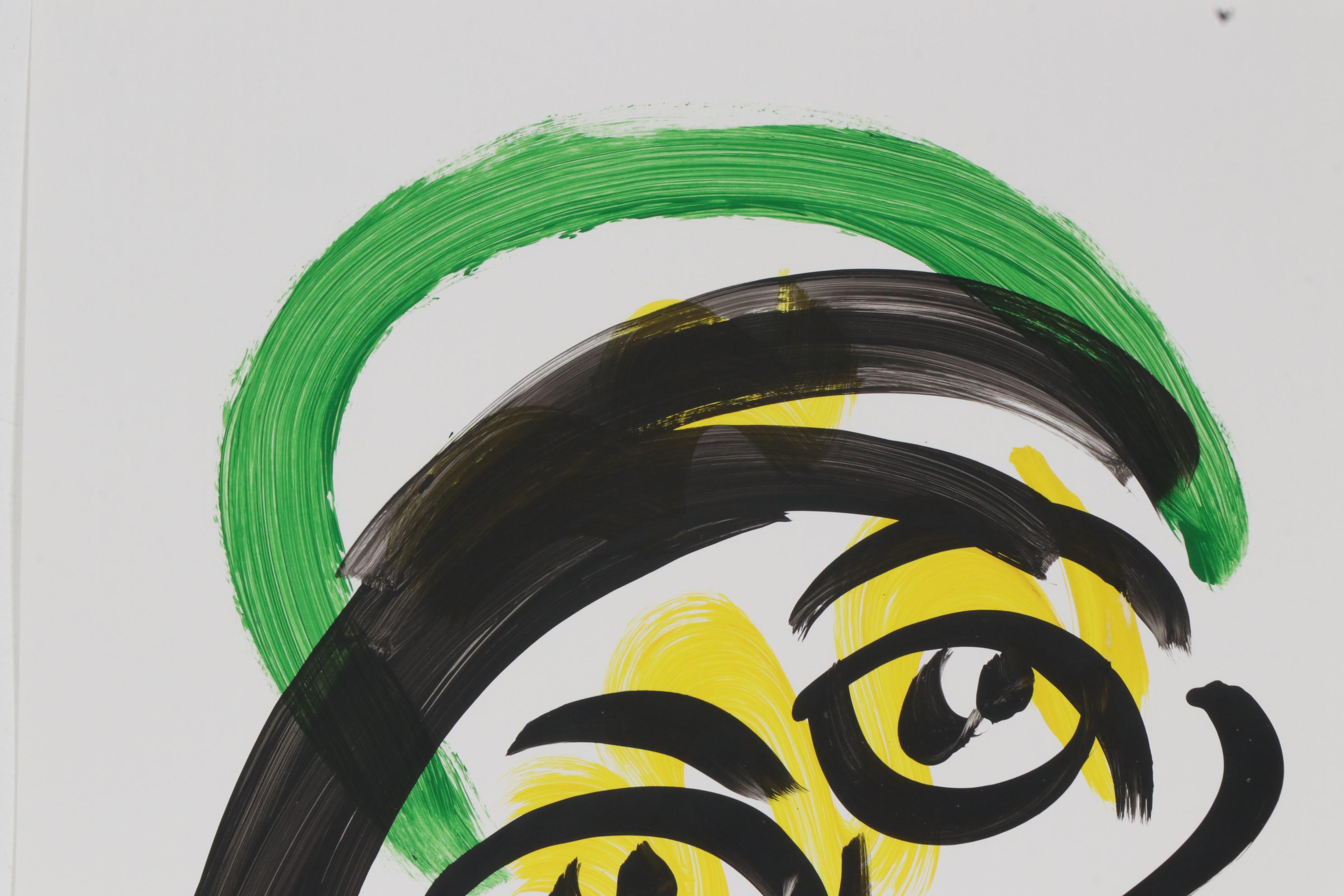 Peter Keil Abstract Portrait Acrylic Painting, Late 20th Century