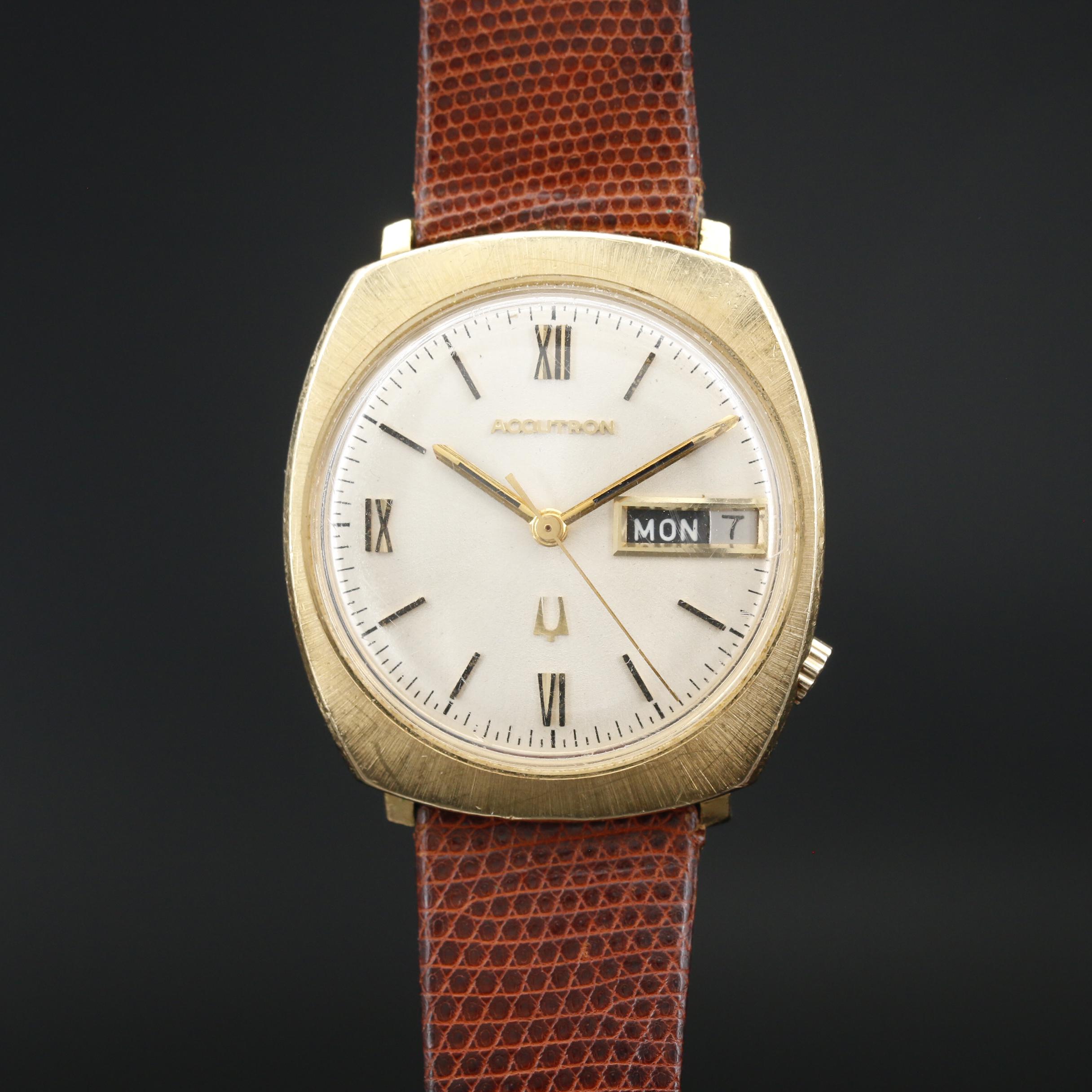 1970 Bulova Accutron Day & Date "P" 14K Gold Tuning Fork Watch