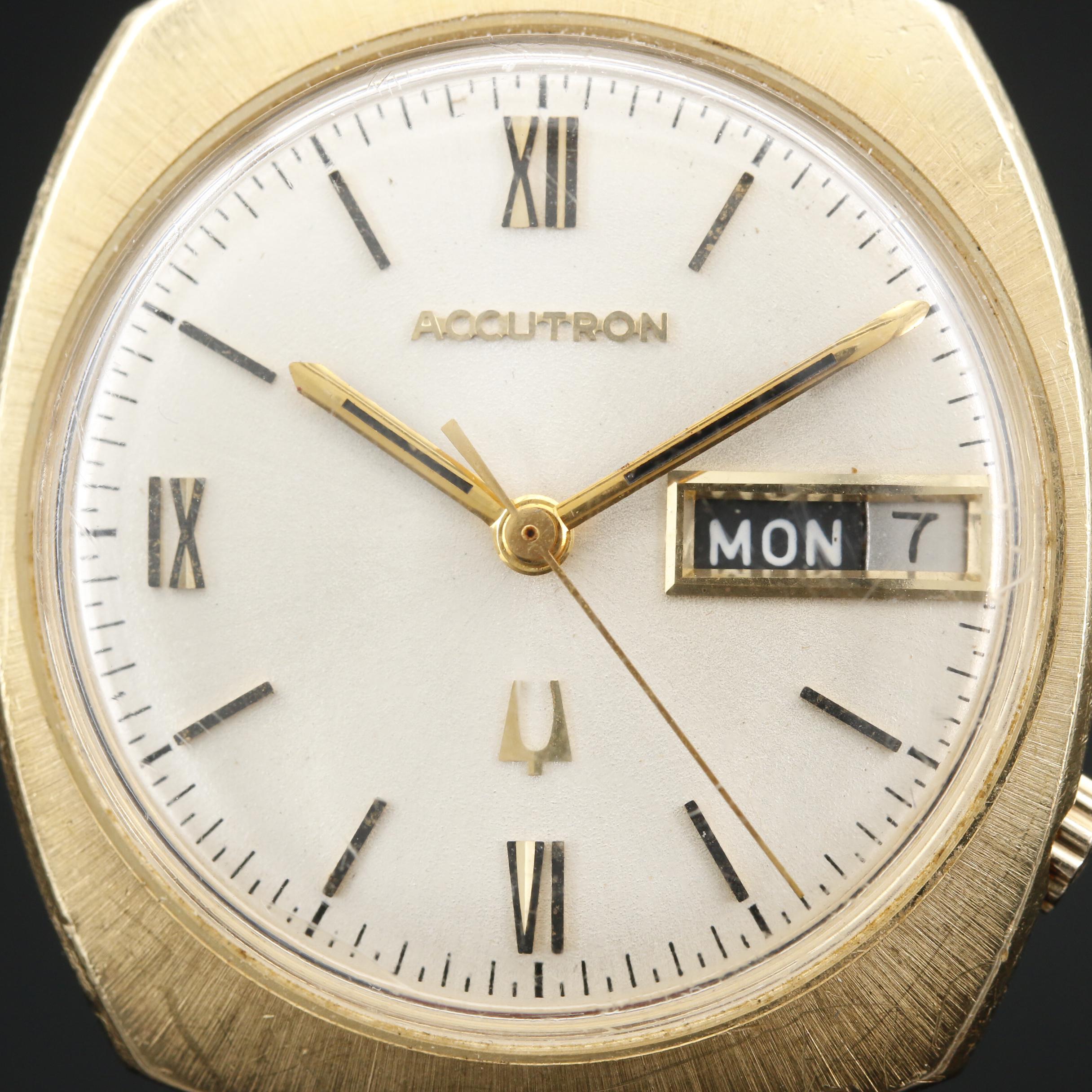 1970 Bulova Accutron Day & Date "P" 14K Gold Tuning Fork Watch