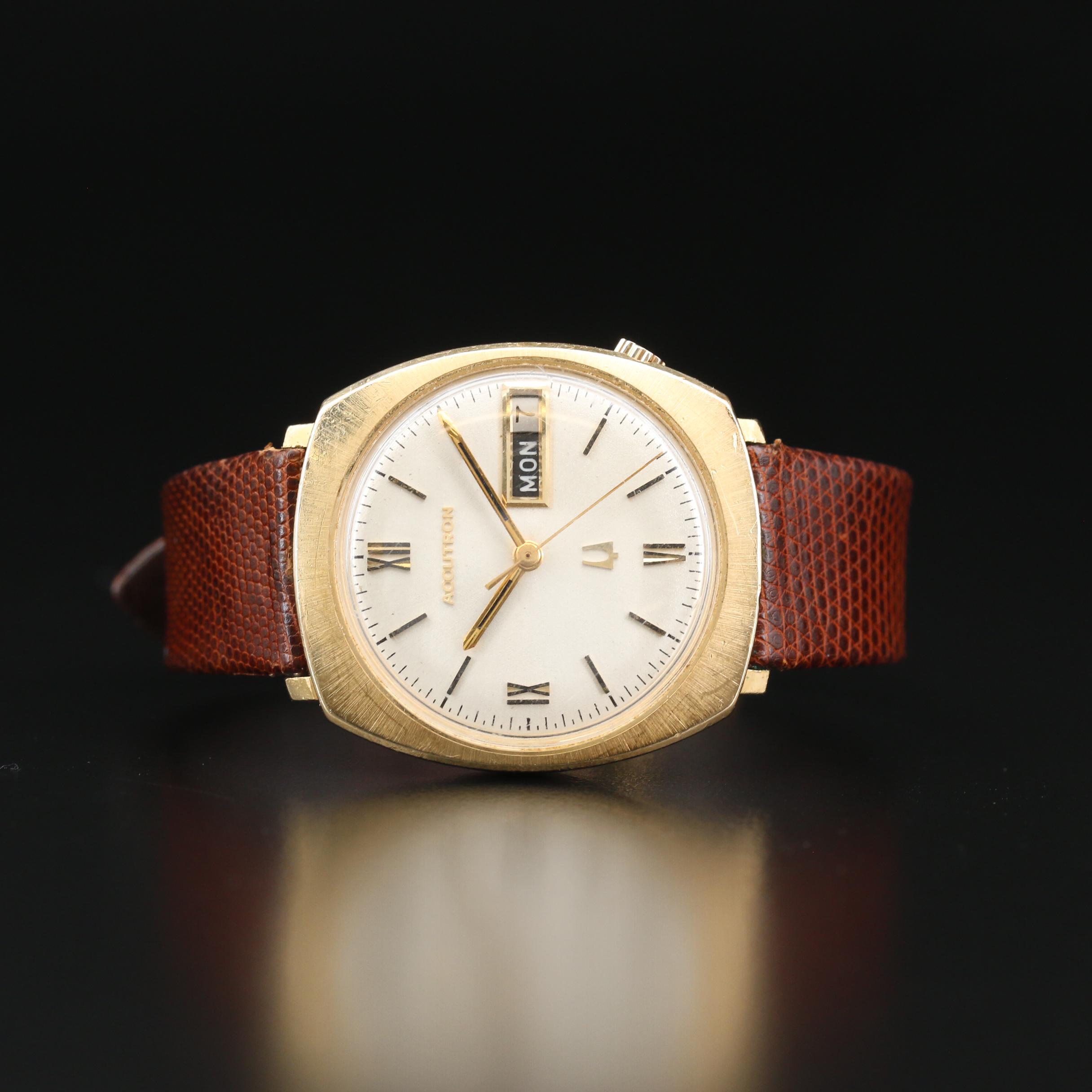 1970 Bulova Accutron Day & Date "P" 14K Gold Tuning Fork Watch