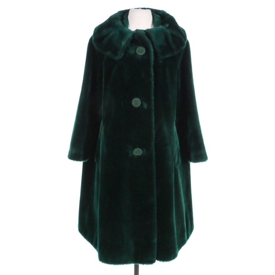 Emerald Green Faux Fur Swing Coat, 1960s Vintage