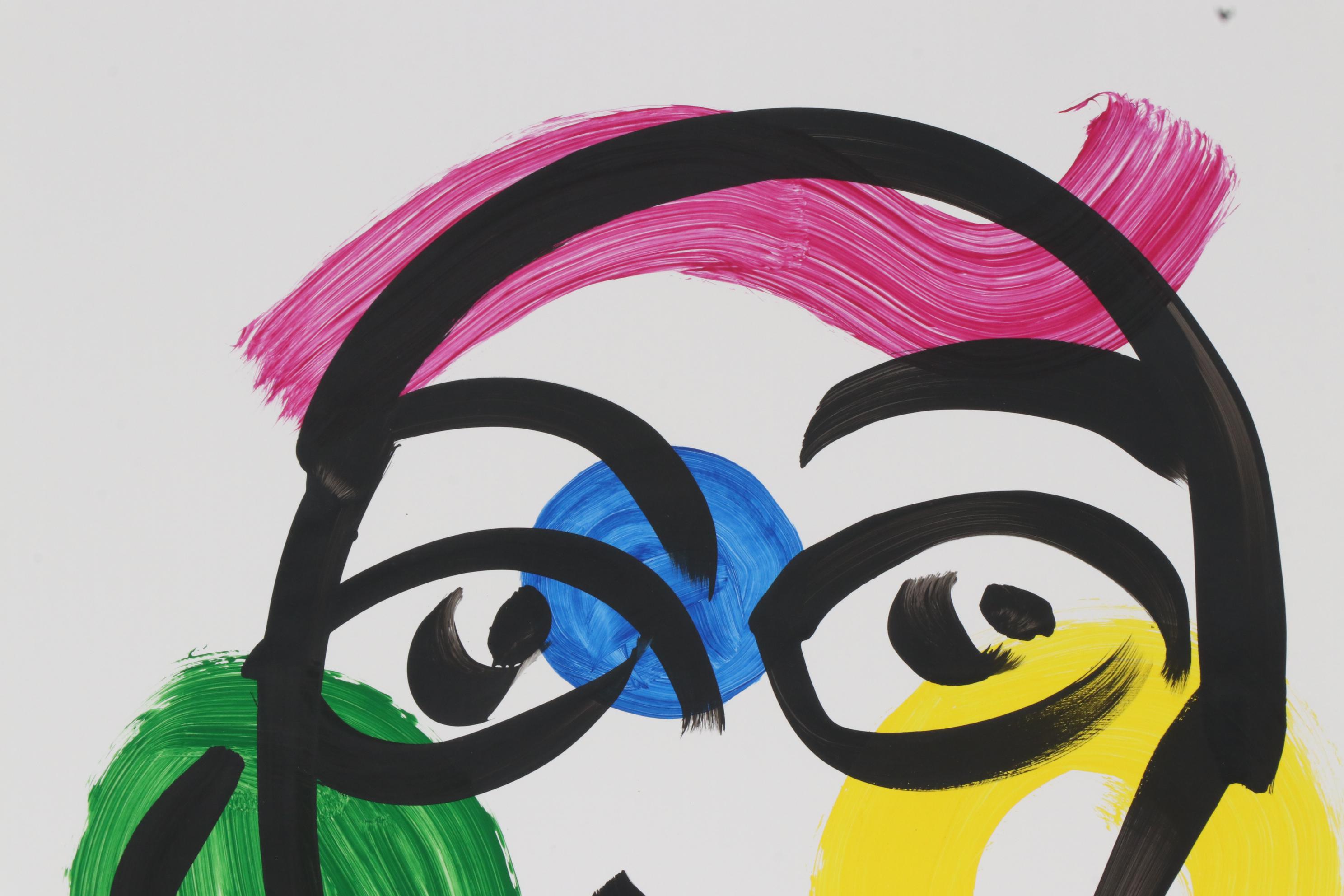 Peter Keil Abstract Portrait Acrylic Painting, Late 20th Century