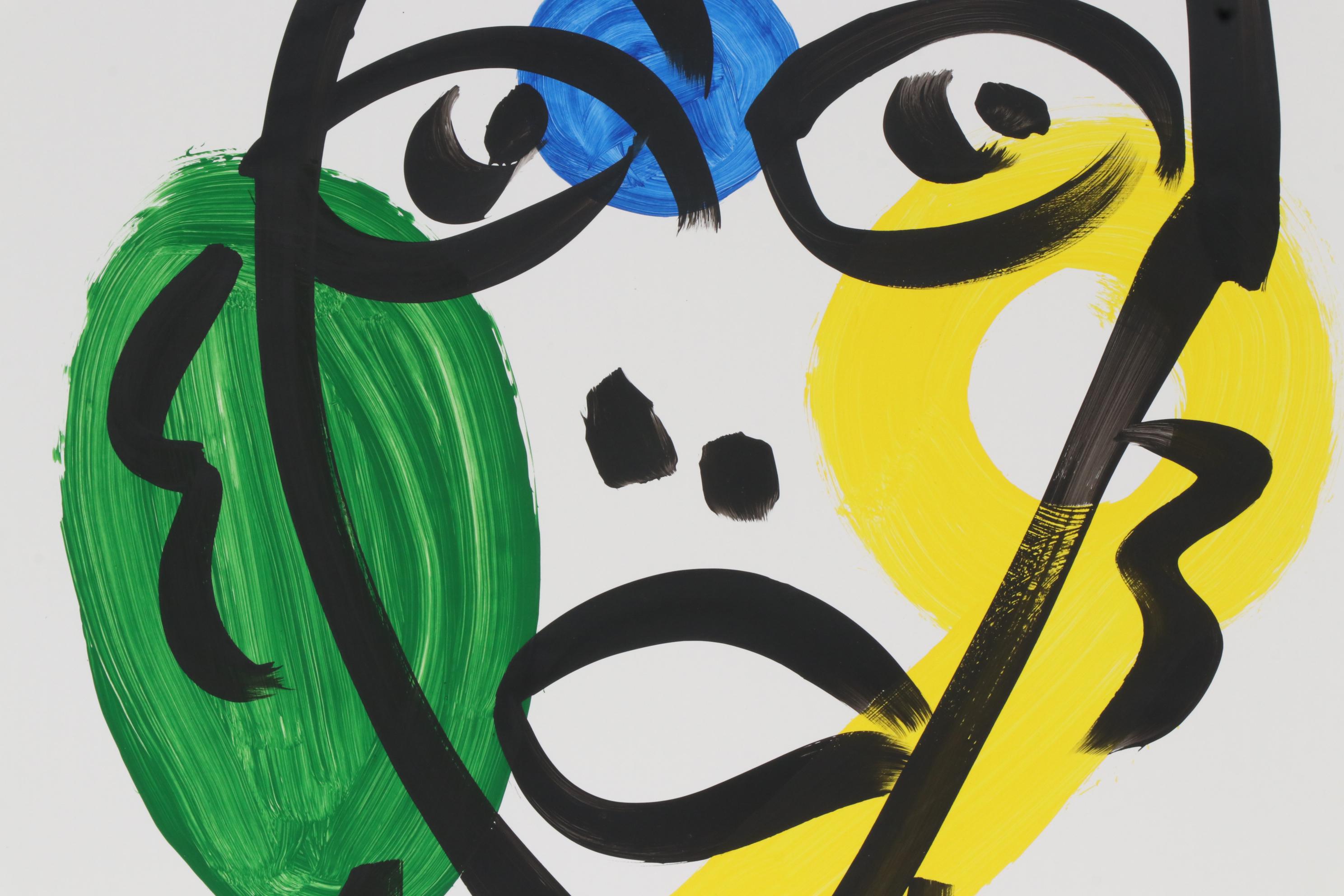 Peter Keil Abstract Portrait Acrylic Painting, Late 20th Century