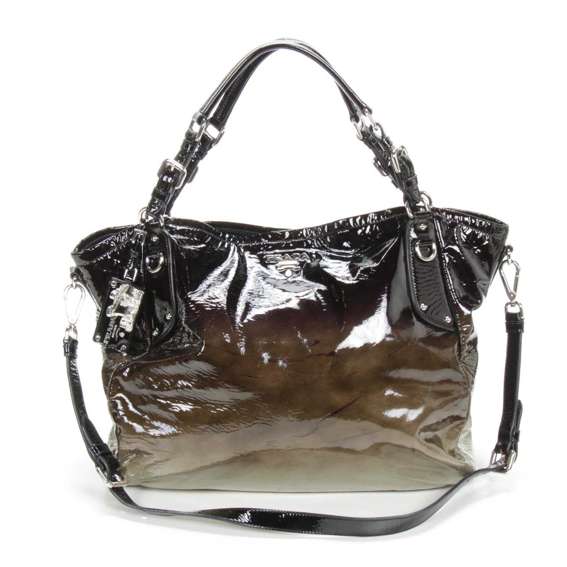 Prada Olive Ombré Patent Leather Two-Way Tote Bag