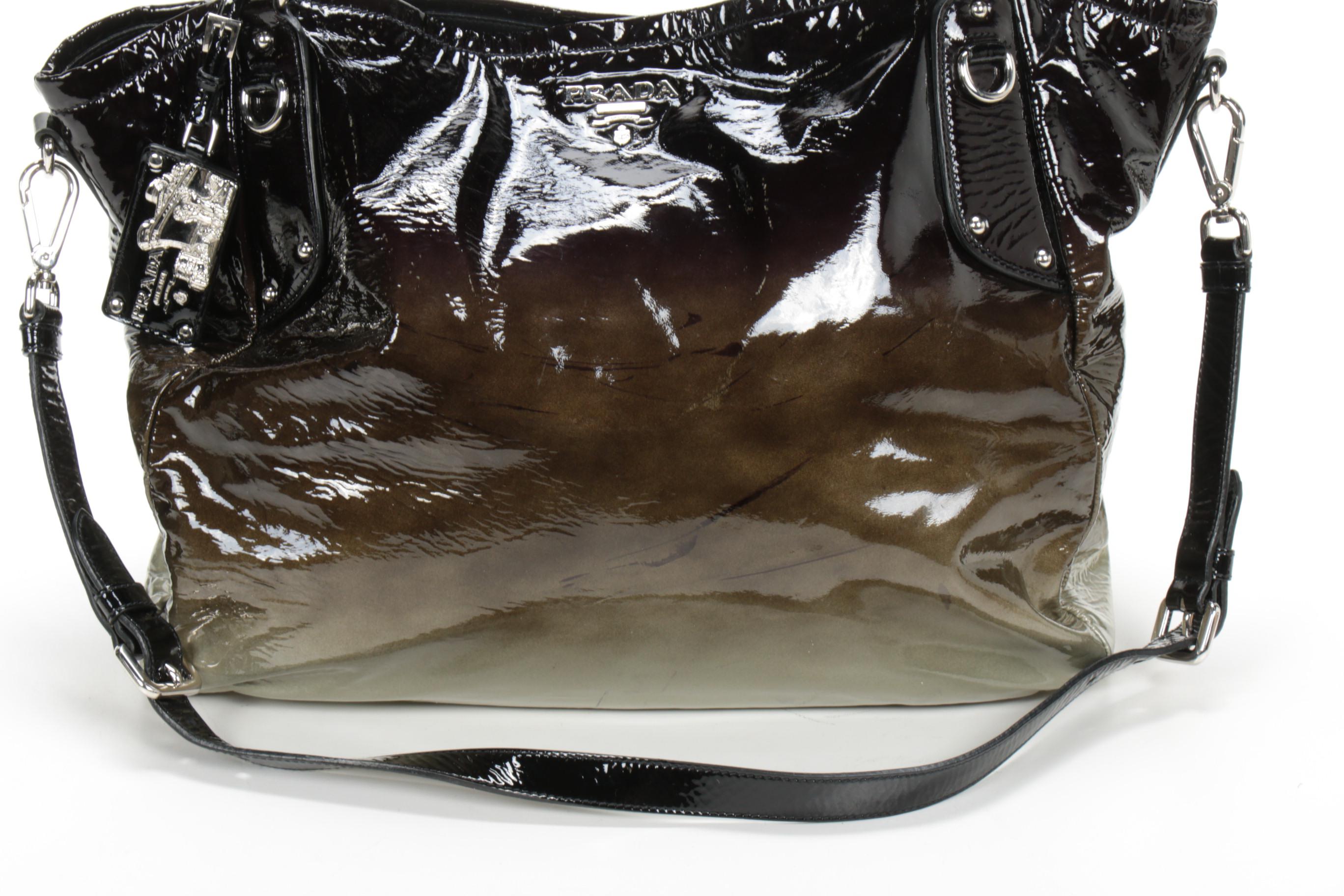 Prada Olive Ombré Patent Leather Two-Way Tote Bag