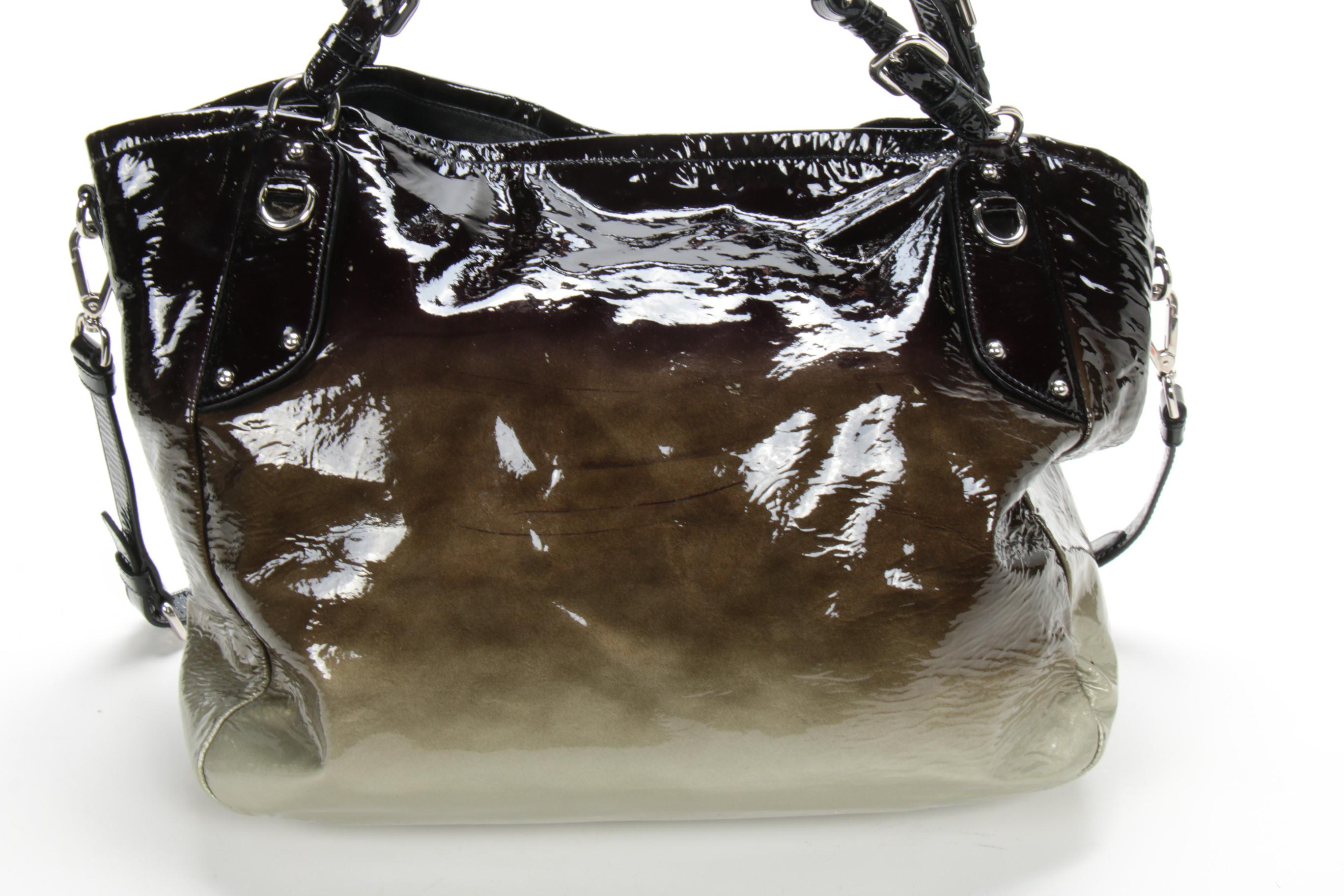 Prada Olive Ombré Patent Leather Two-Way Tote Bag