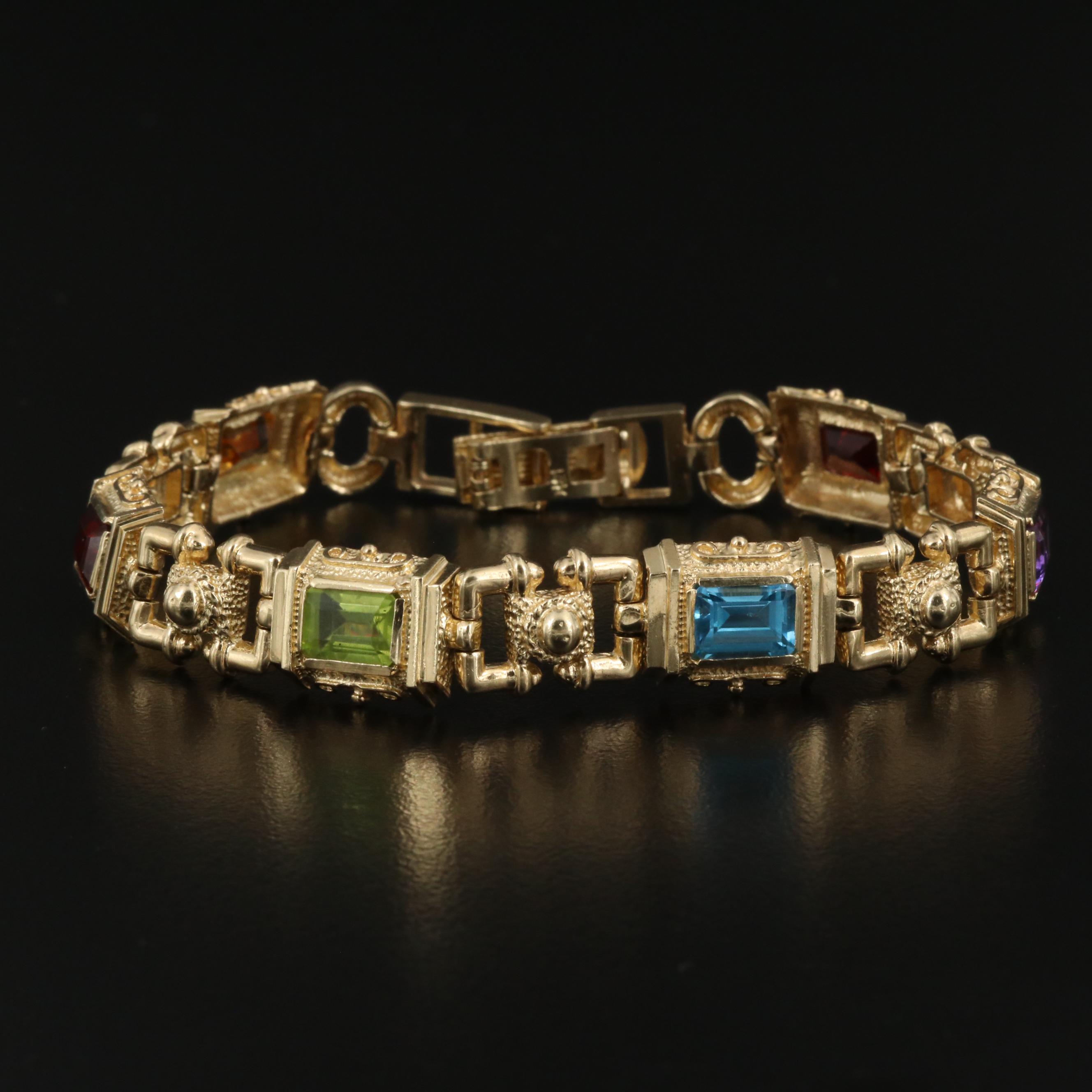 14K Bracelet with Garnet, Topaz, Amethyst, Citrine, Peridot