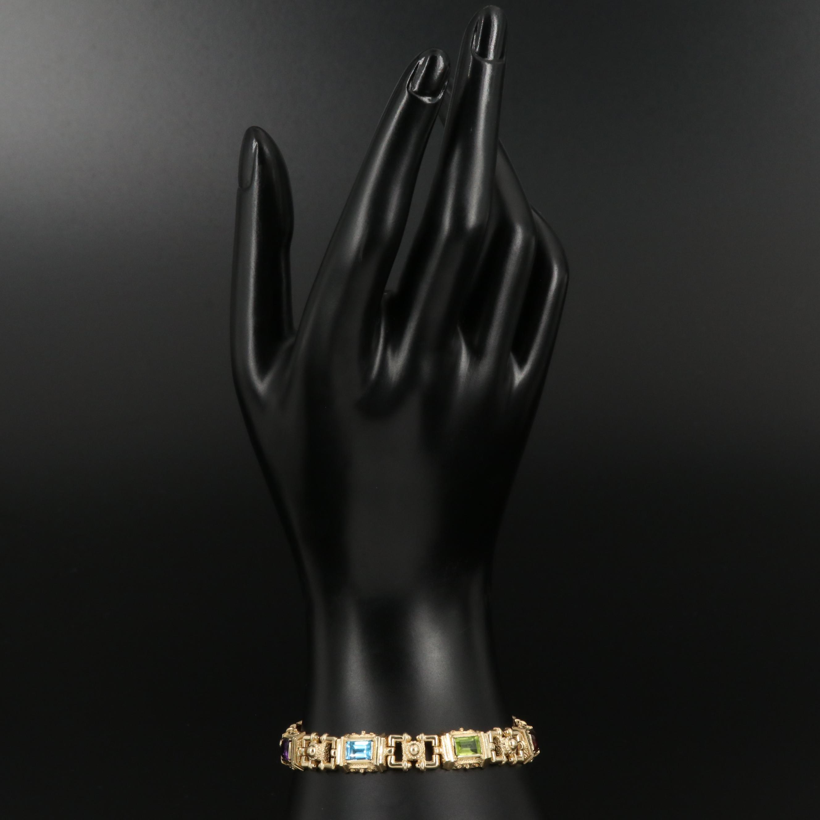 14K Bracelet with Garnet, Topaz, Amethyst, Citrine, Peridot