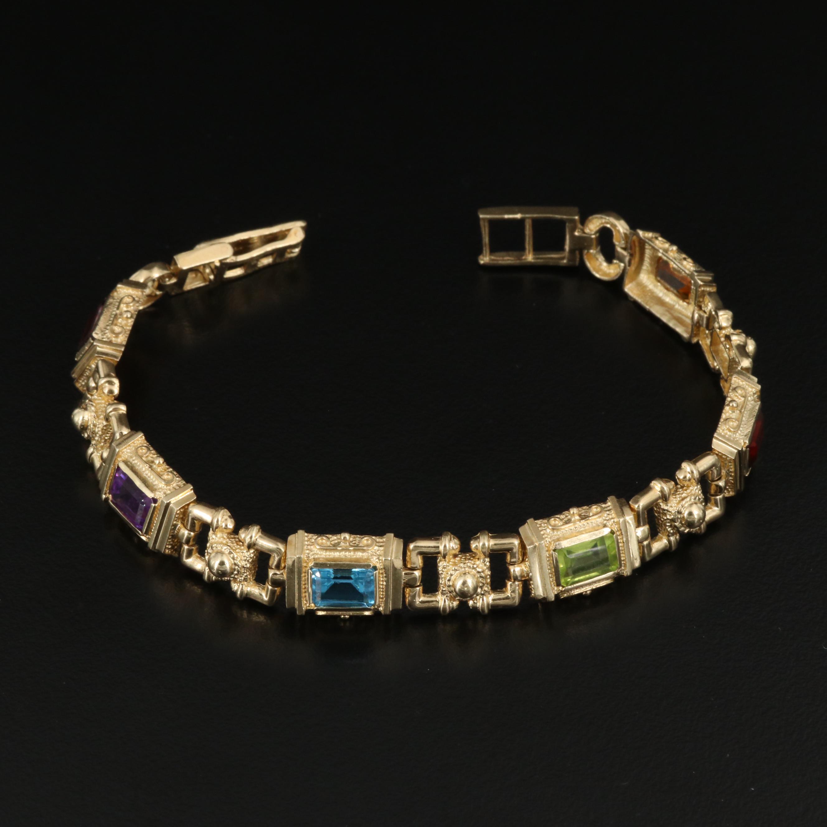 14K Bracelet with Garnet, Topaz, Amethyst, Citrine, Peridot