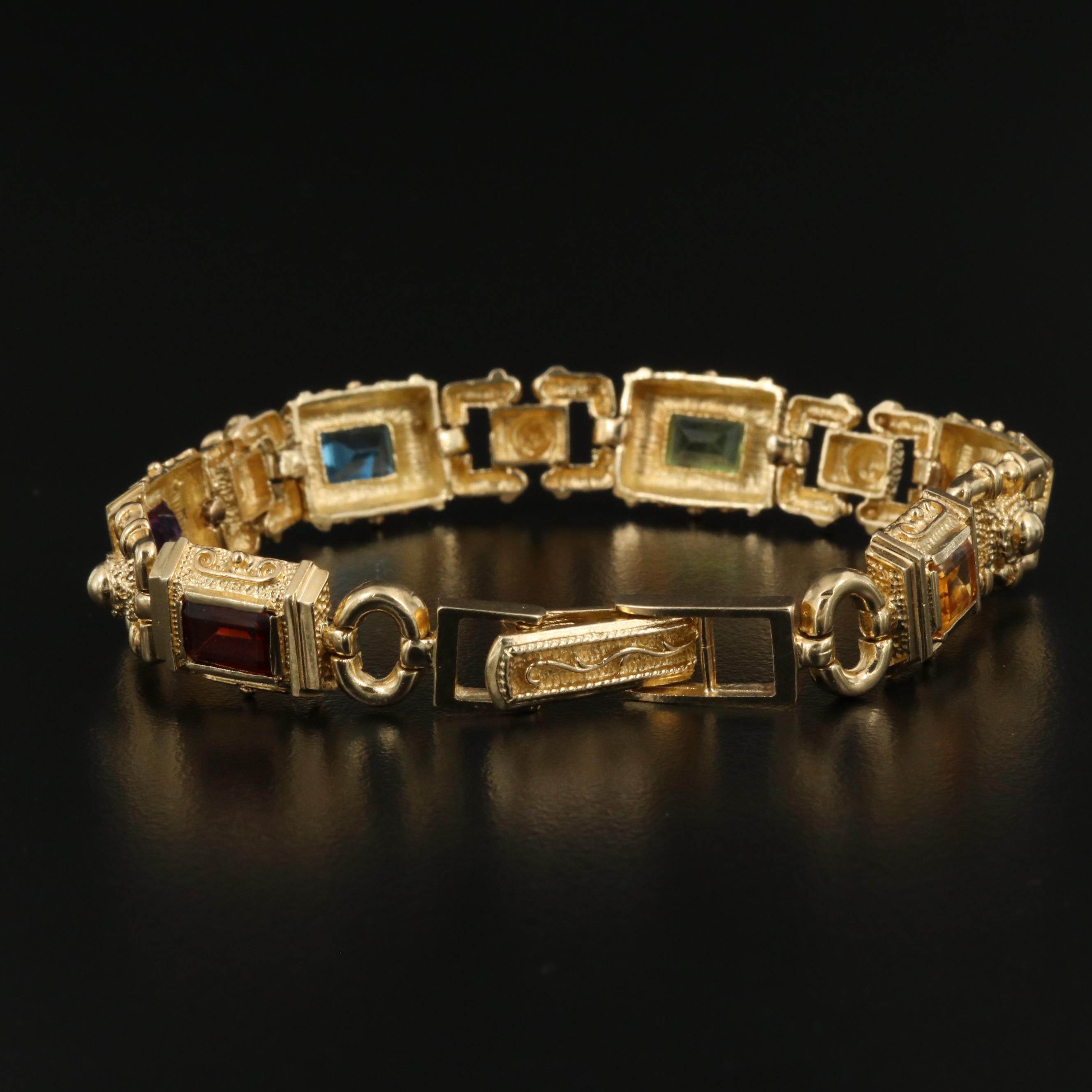14K Bracelet with Garnet, Topaz, Amethyst, Citrine, Peridot