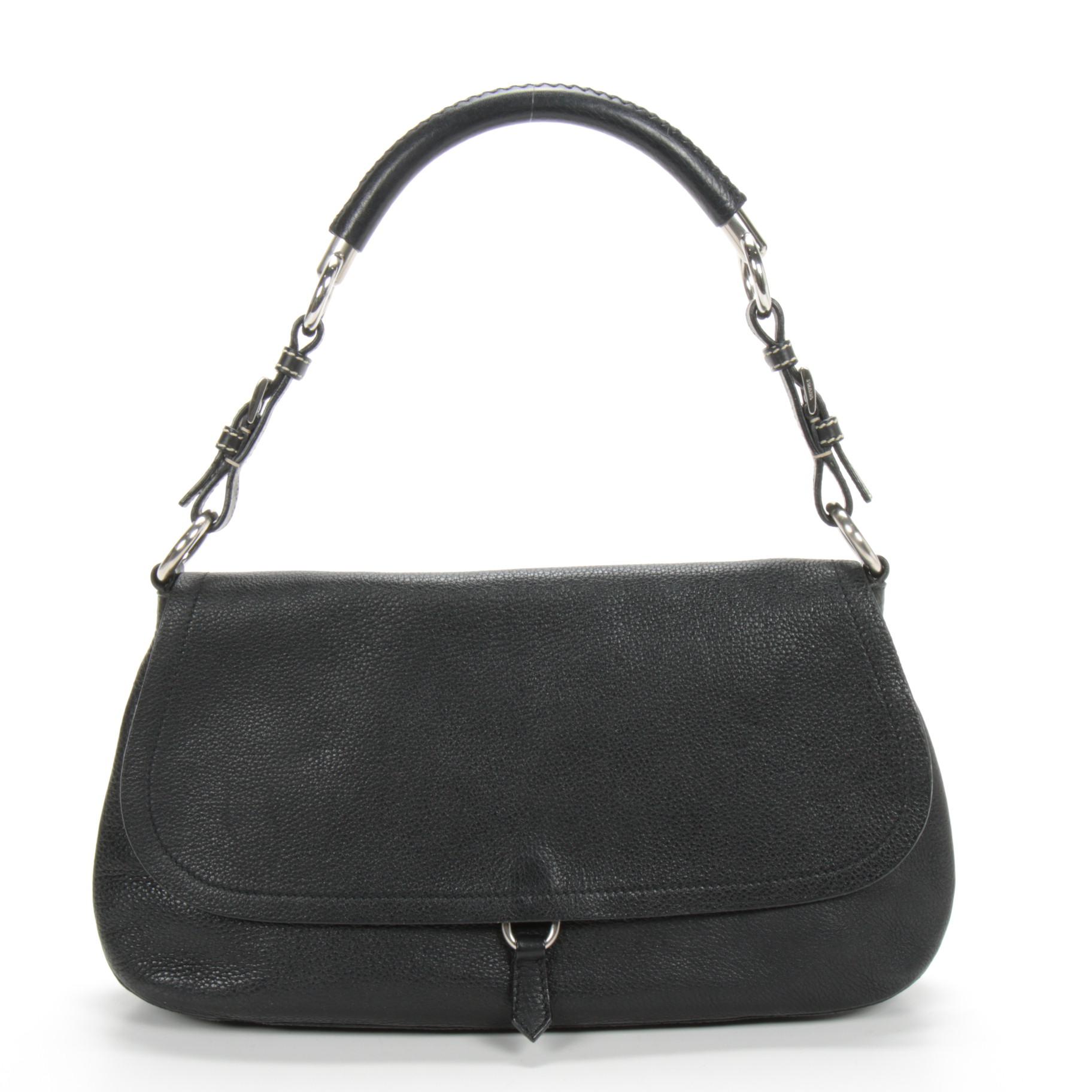 Prada Pebbled Leather Front Flat Shoulder Bag