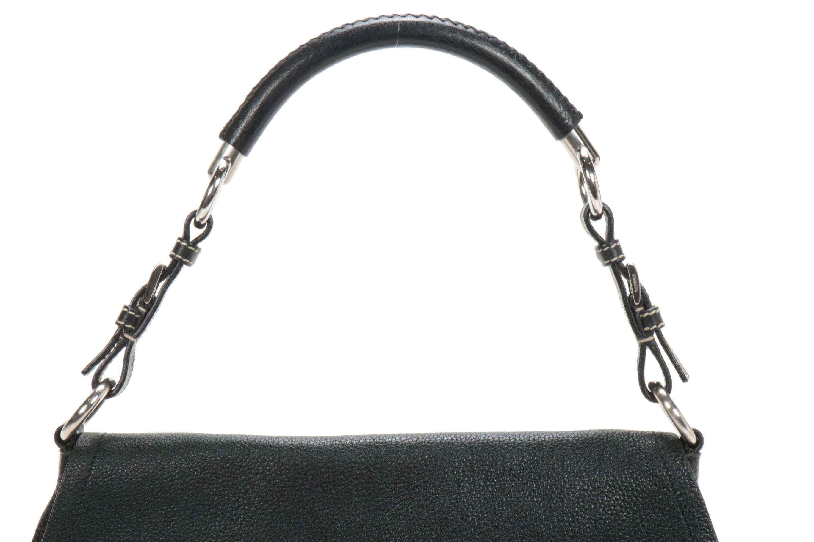 Prada Pebbled Leather Front Flat Shoulder Bag