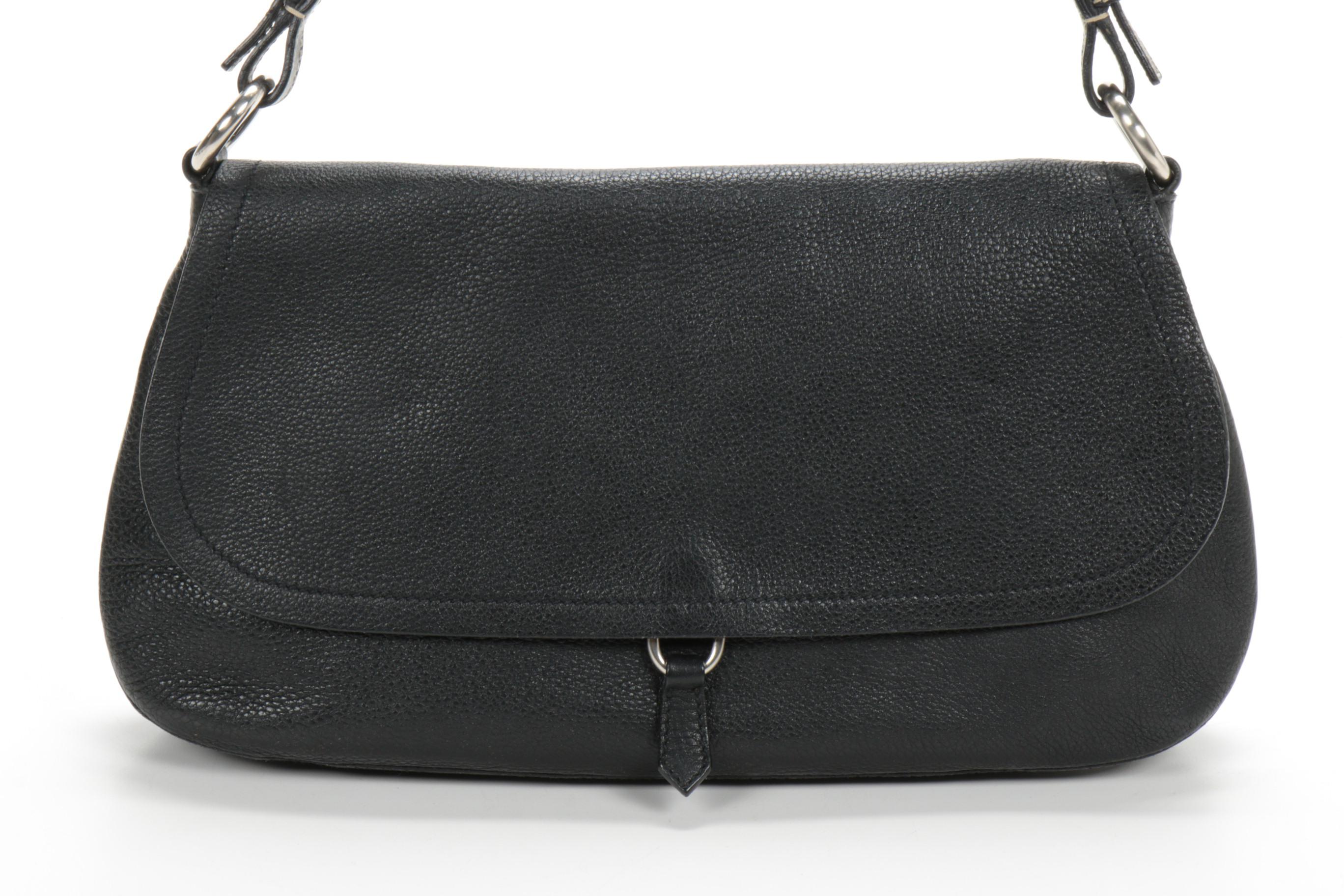 Prada Pebbled Leather Front Flat Shoulder Bag