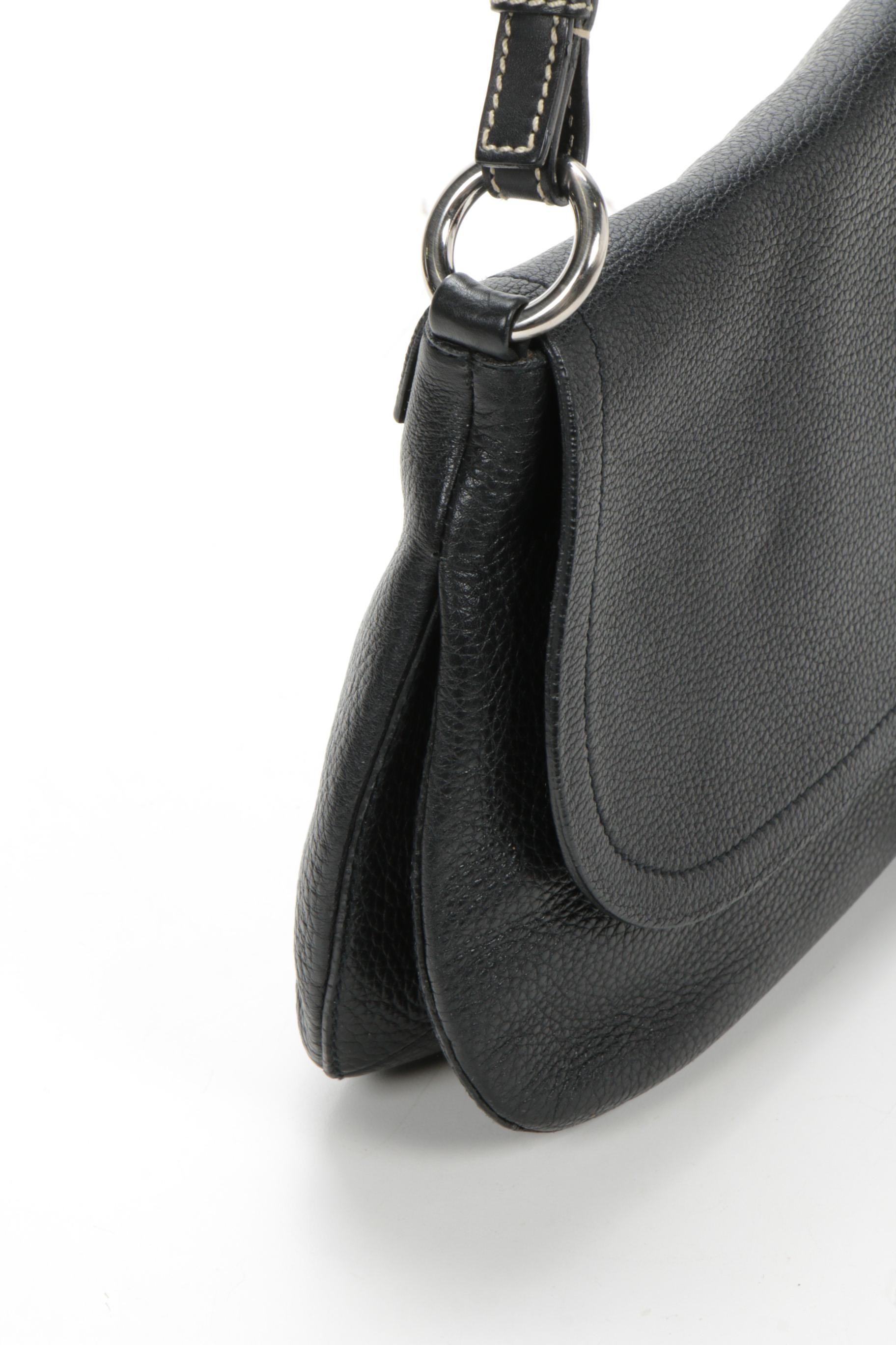 Prada Pebbled Leather Front Flat Shoulder Bag