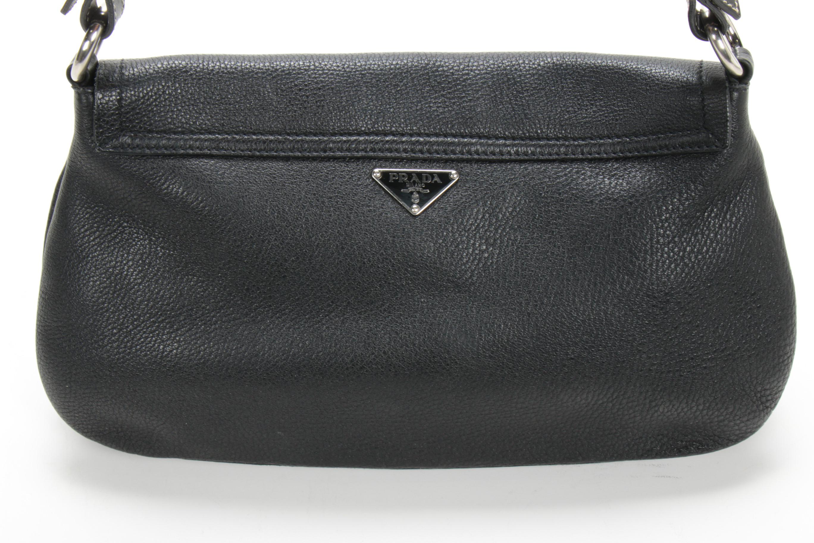 Prada Pebbled Leather Front Flat Shoulder Bag