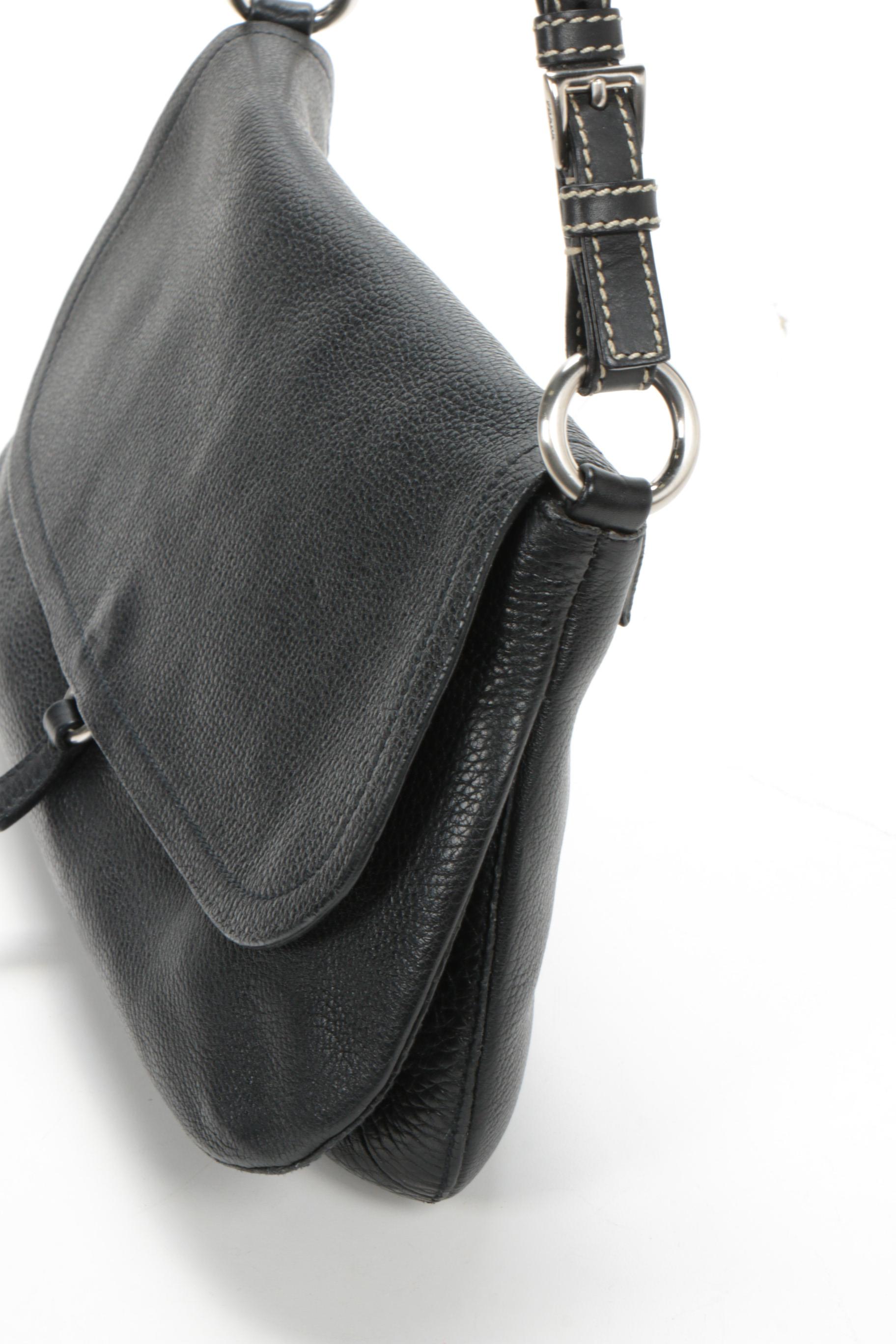 Prada Pebbled Leather Front Flat Shoulder Bag