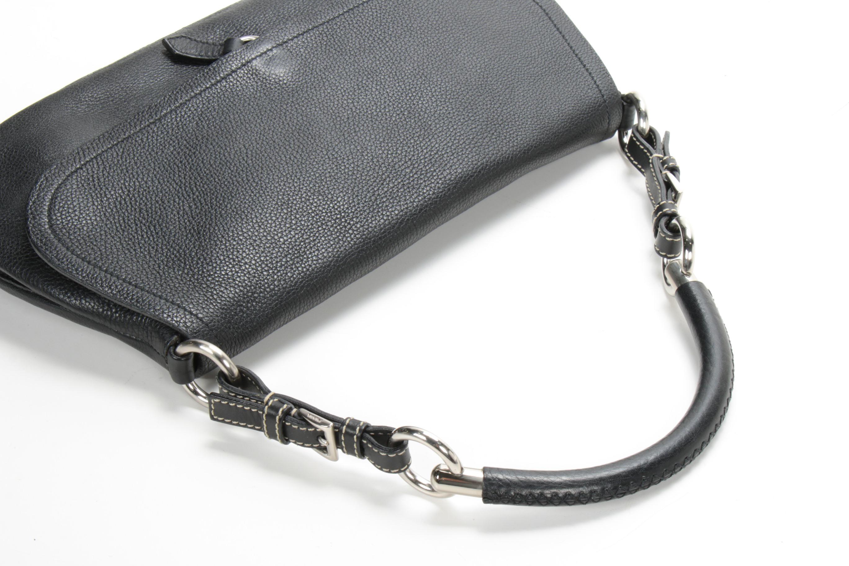 Prada Pebbled Leather Front Flat Shoulder Bag