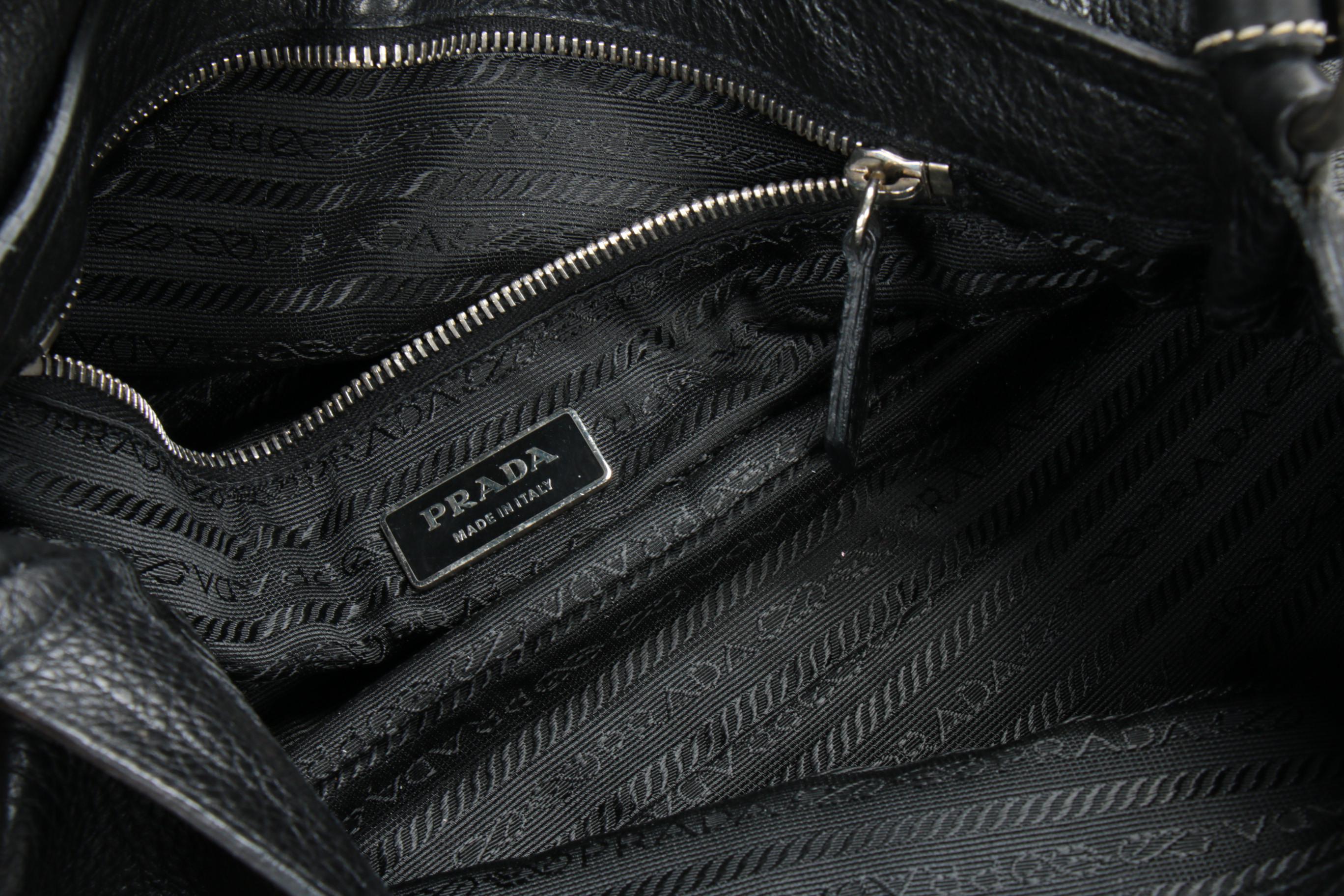Prada Pebbled Leather Front Flat Shoulder Bag