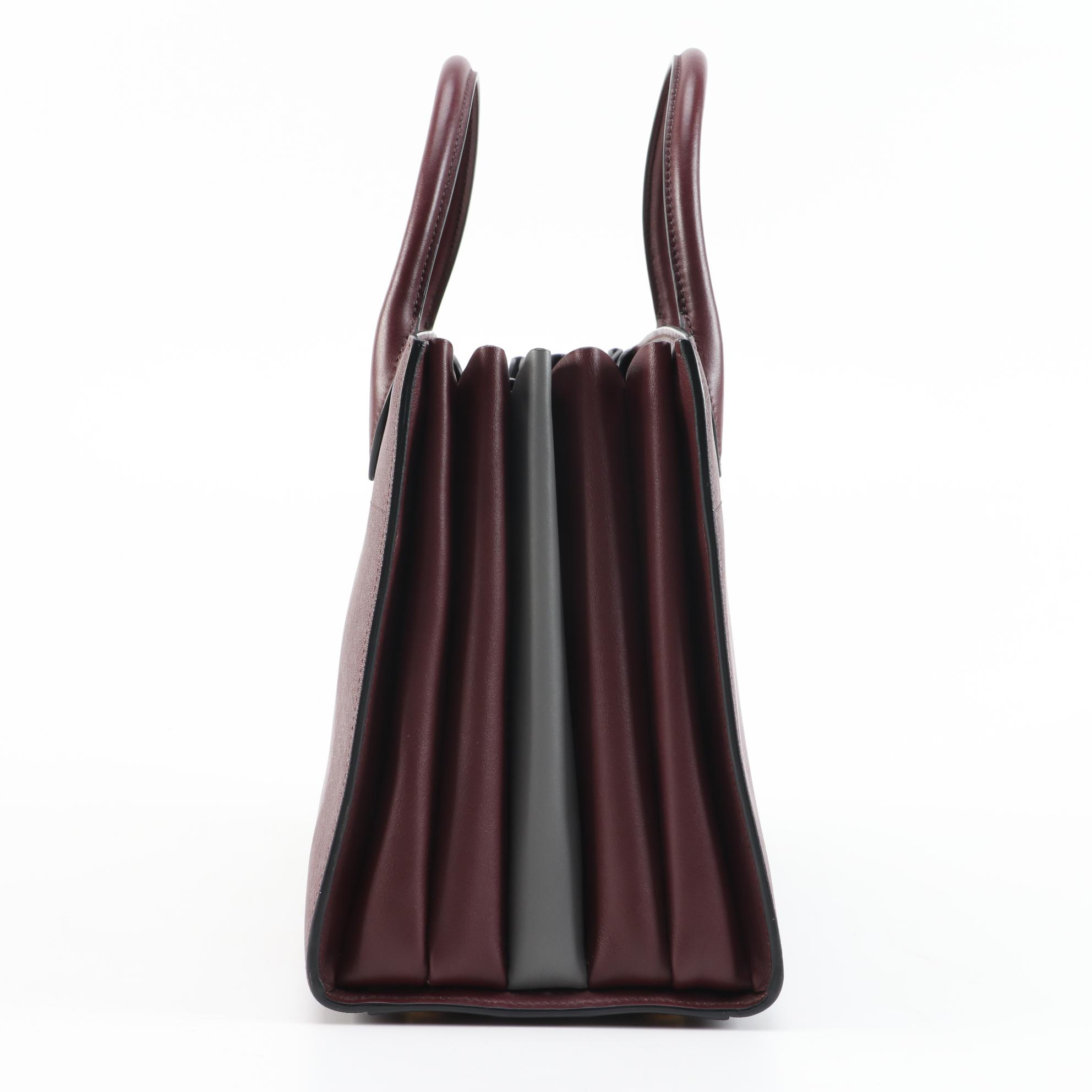 Prada Bibliotheque Handbag in Bordeaux Saffiano and Calfskin Leather