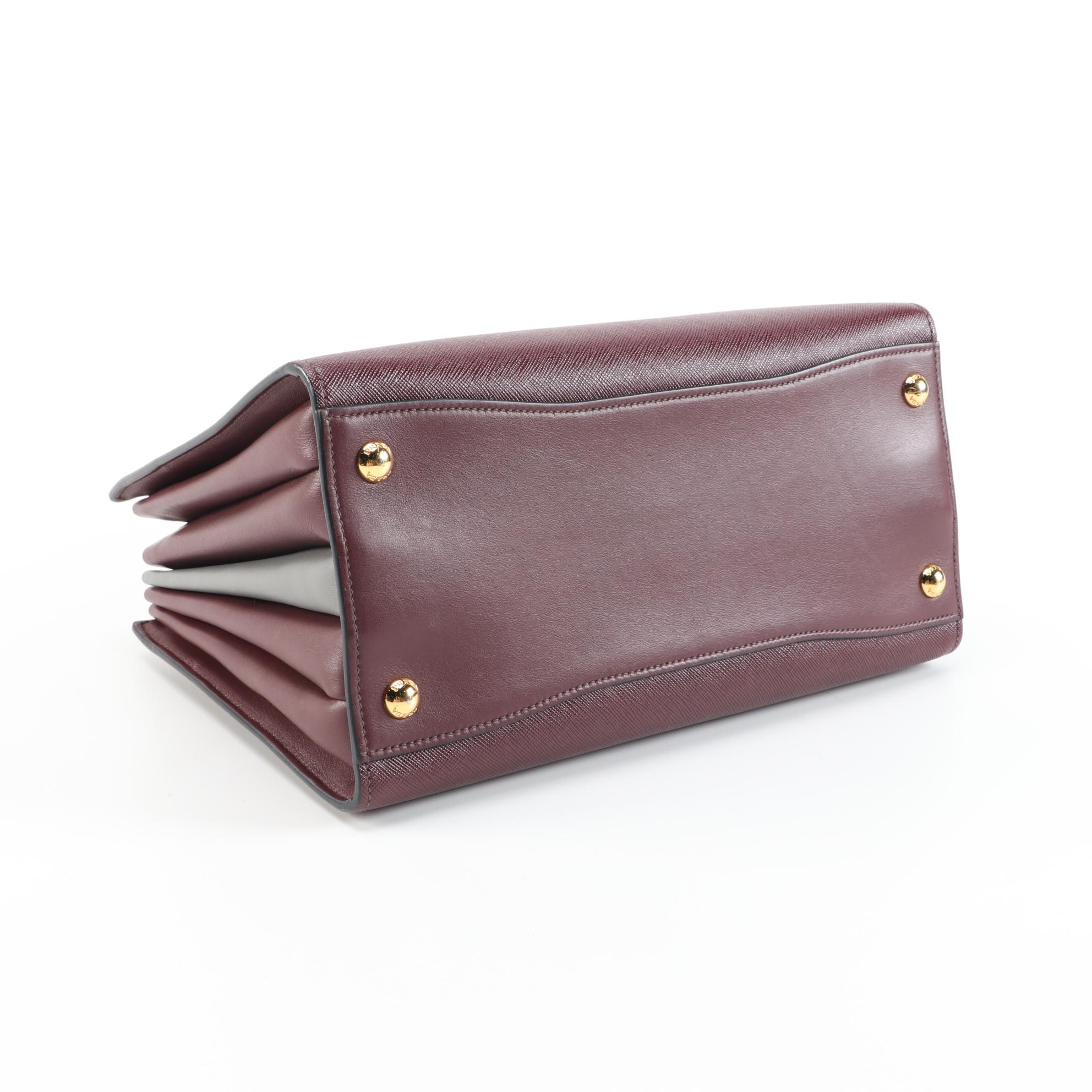 Prada Bibliotheque Handbag in Bordeaux Saffiano and Calfskin Leather