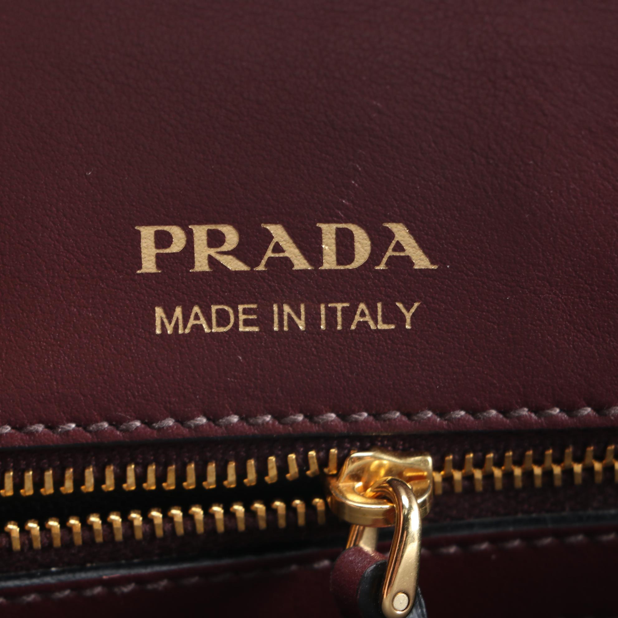Prada Bibliotheque Handbag in Bordeaux Saffiano and Calfskin Leather