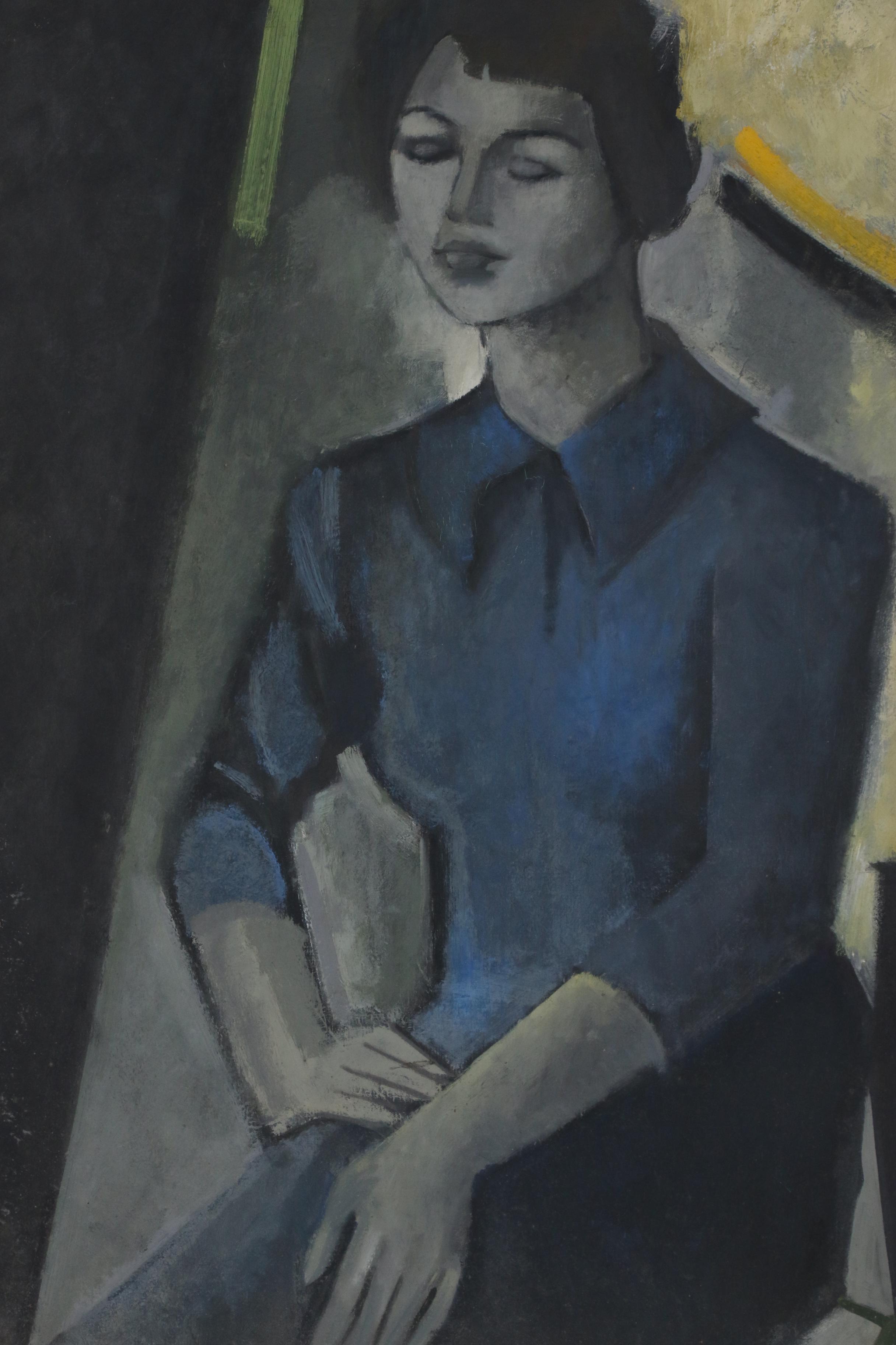 Walter Stomps Abstract Oil Painting "Portrait of a Young Girl", 1959