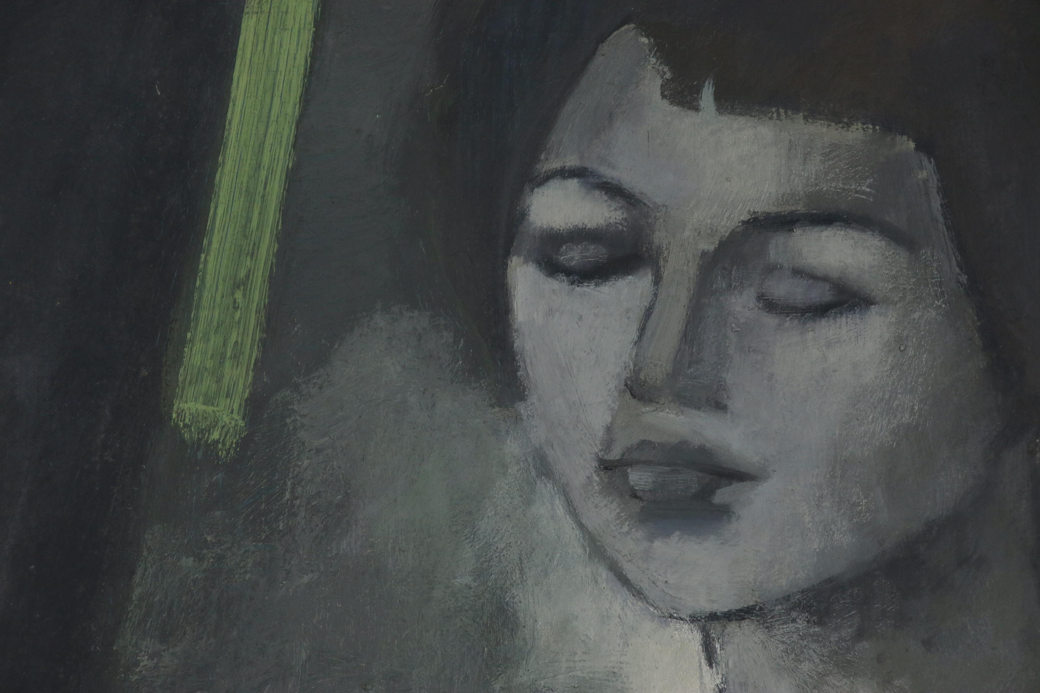 Walter Stomps Abstract Oil Painting "Portrait of a Young Girl", 1959